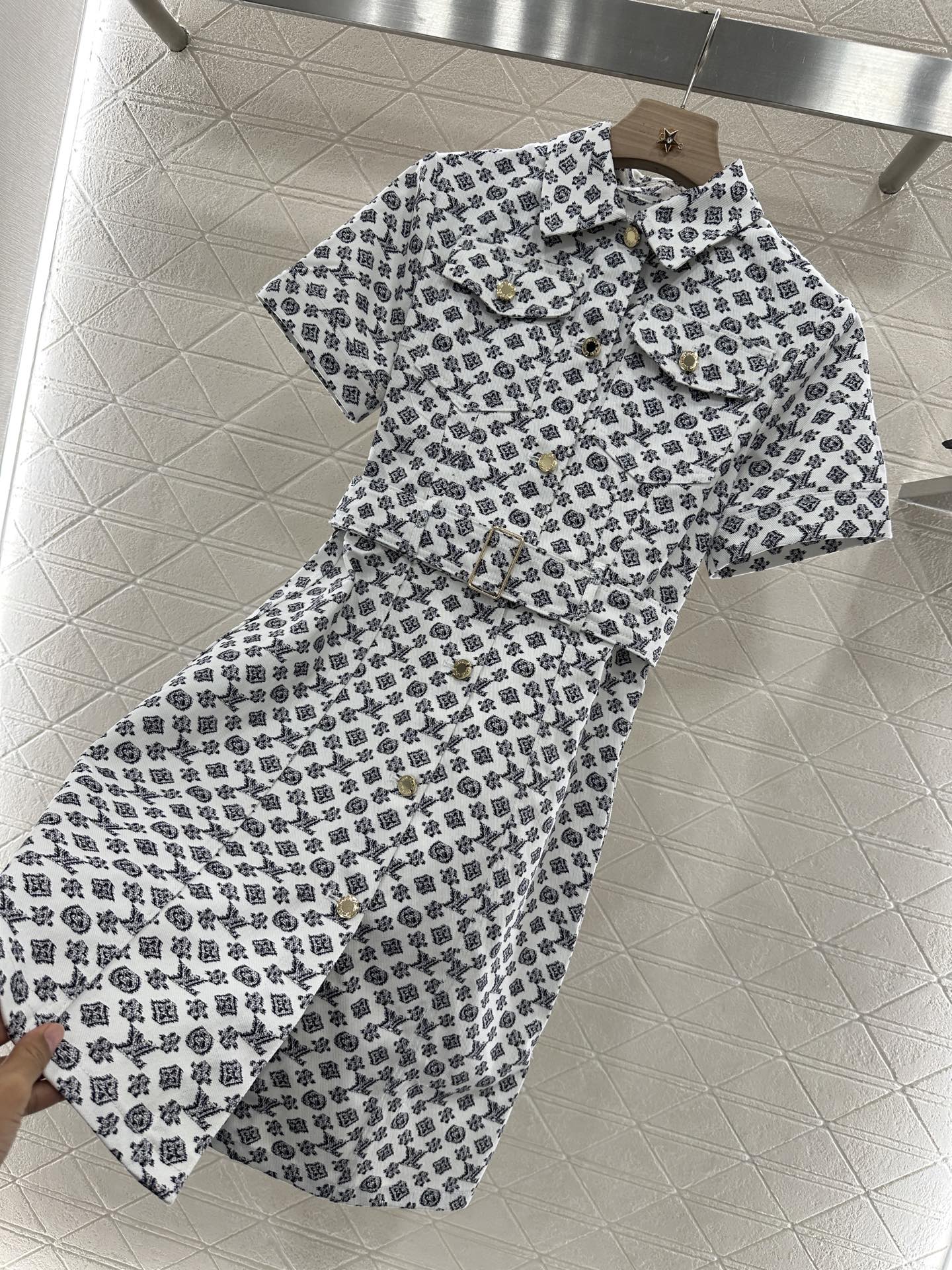 L 2025 new product Printed belt denim dress