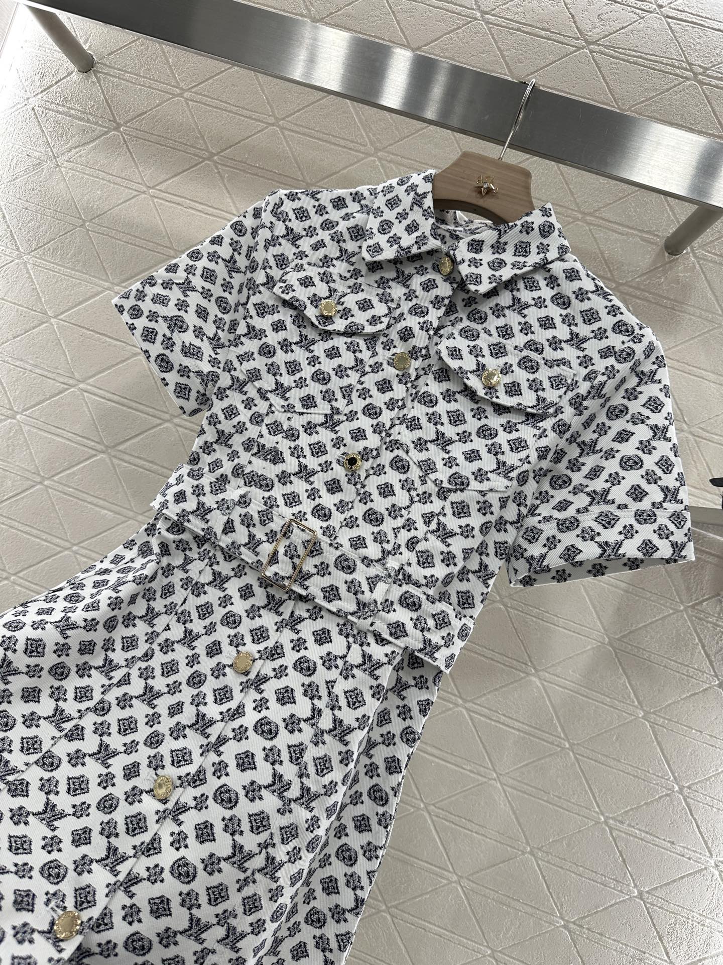 L 2025 new product Printed belt denim dress