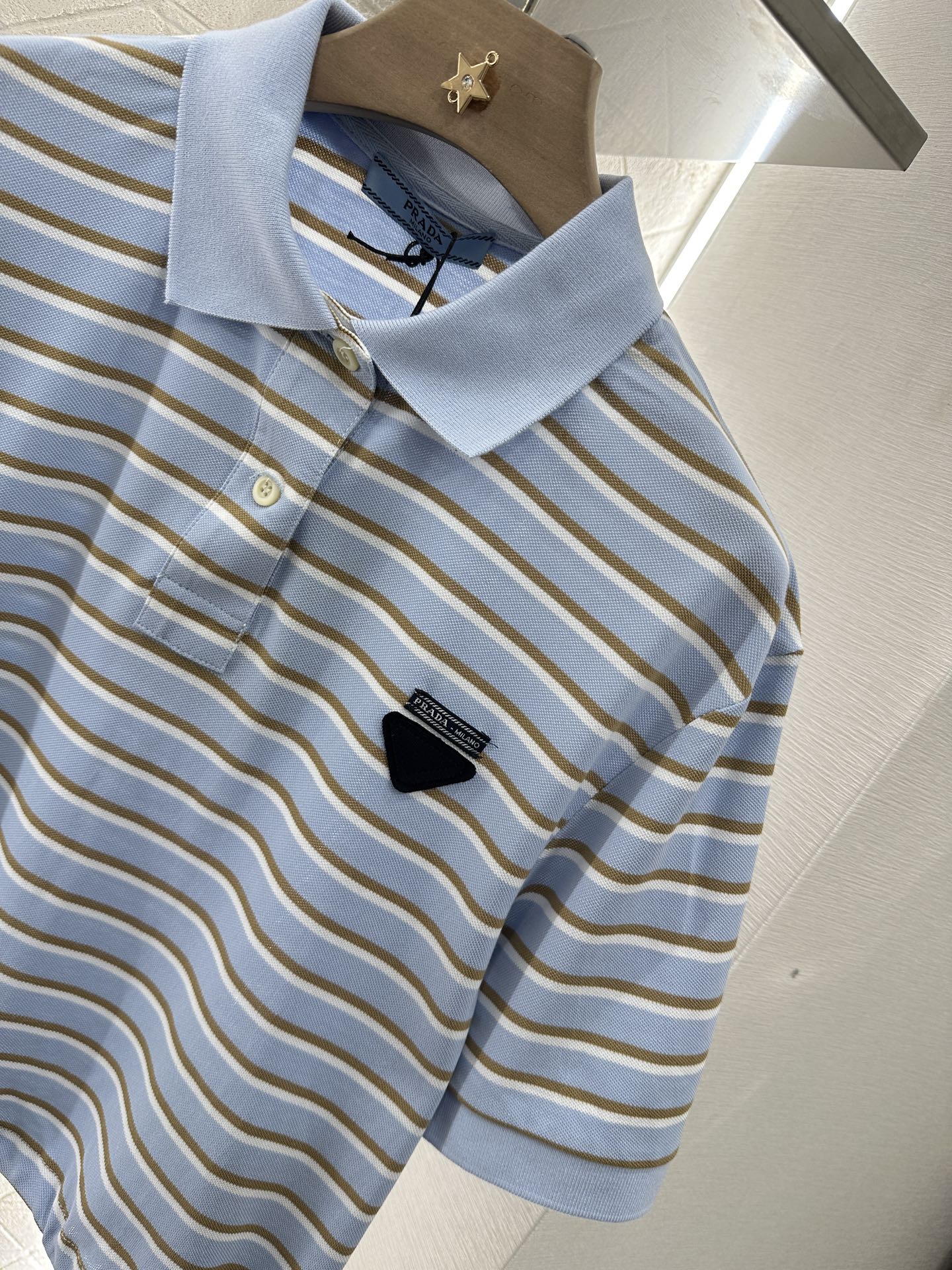 P 2025 new product Lapel striped short-sleeved top