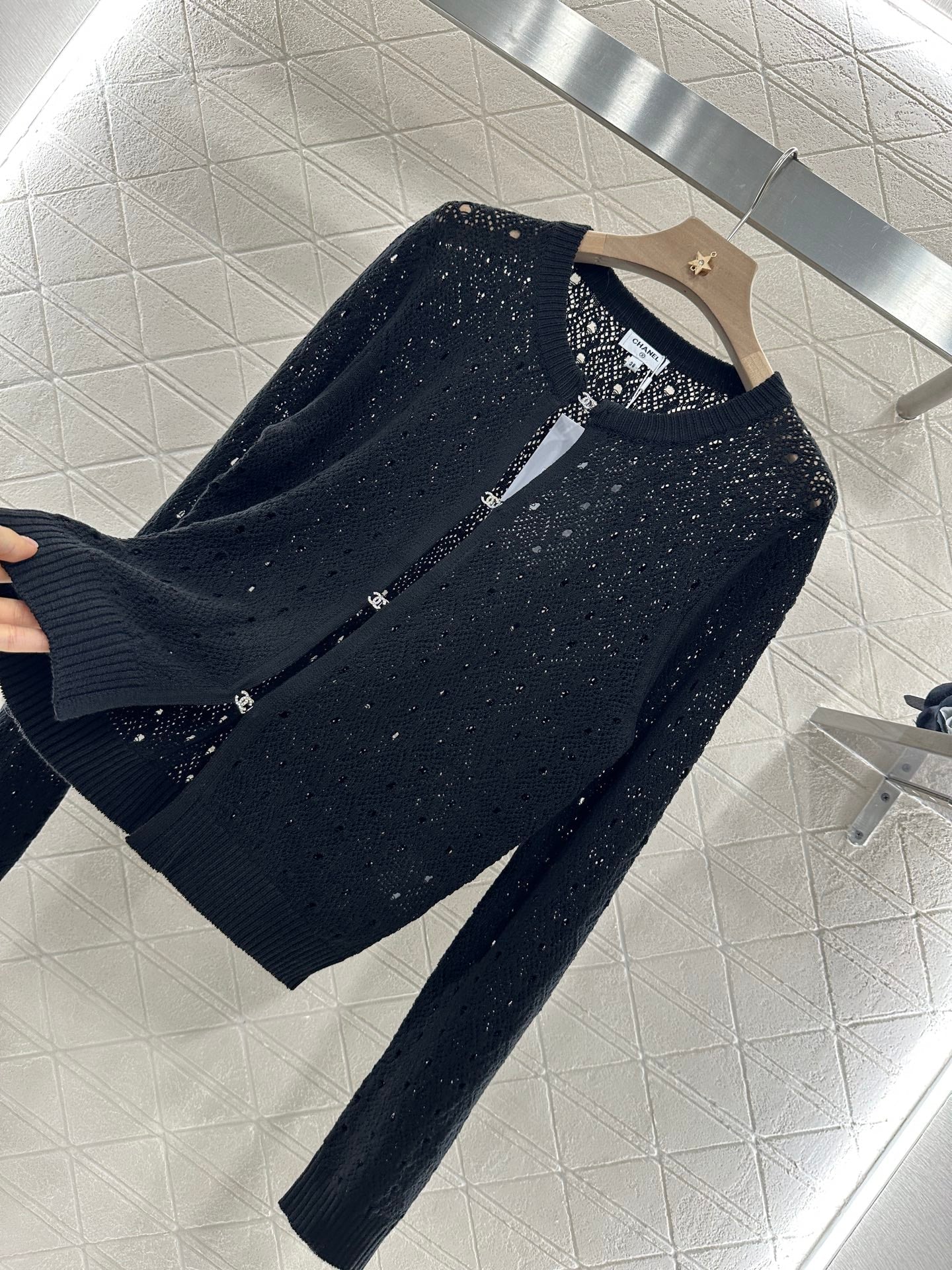 C 2025 new product Hollow rhinestone cardigan