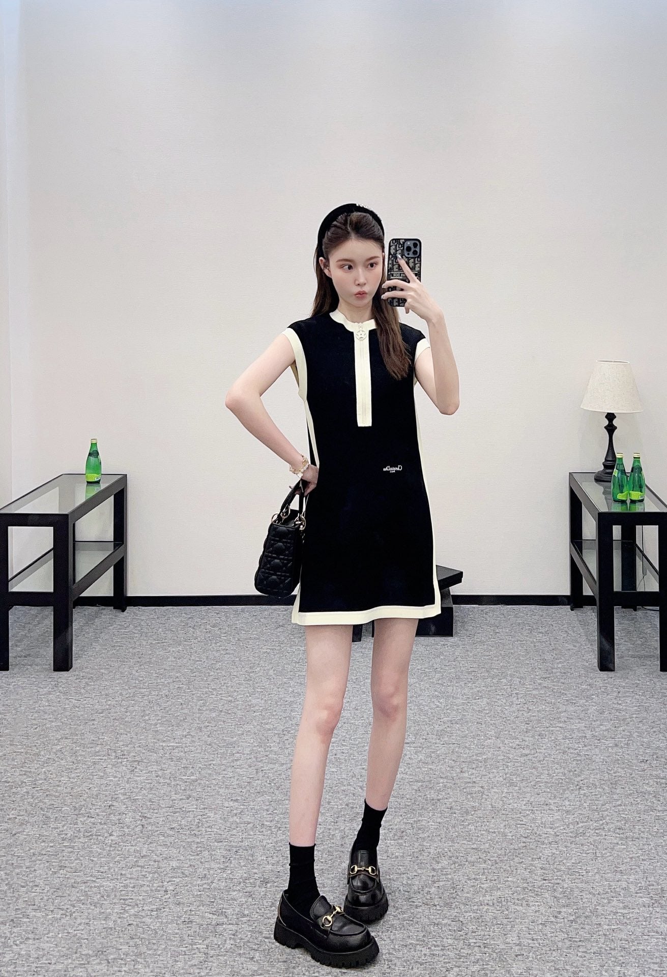 D 2025 new product Black and white vest dress