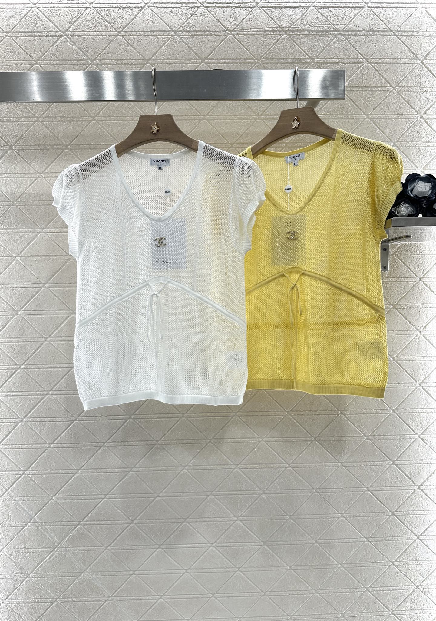 C 2025 new product Hollow knitted short sleeves