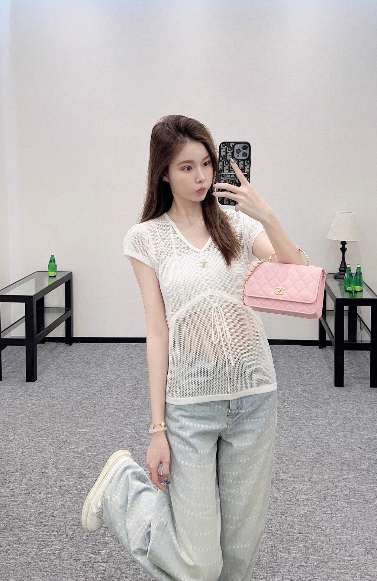 C 2025 new product Hollow knitted short sleeves