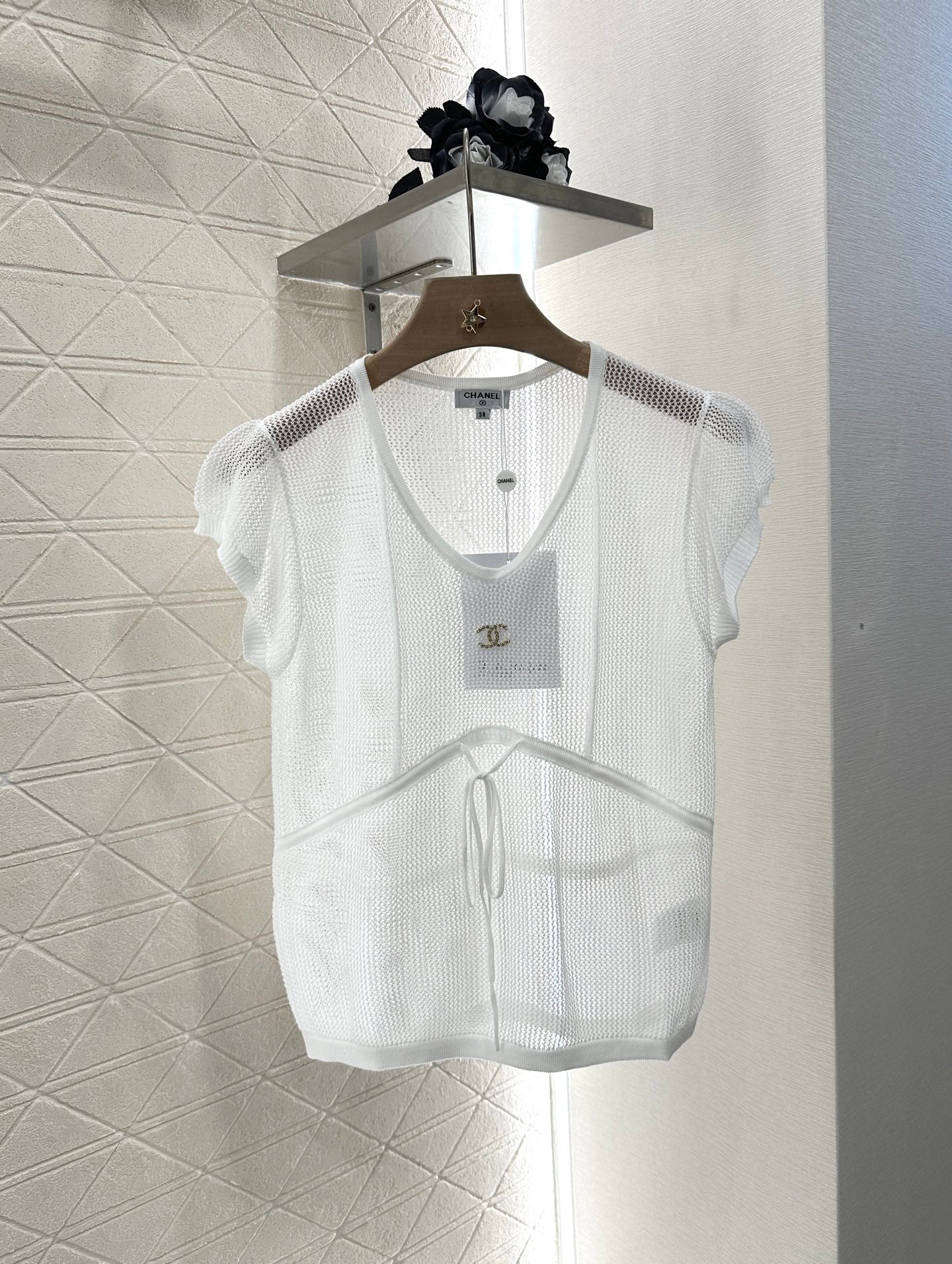 C 2025 new product Hollow knitted short sleeves