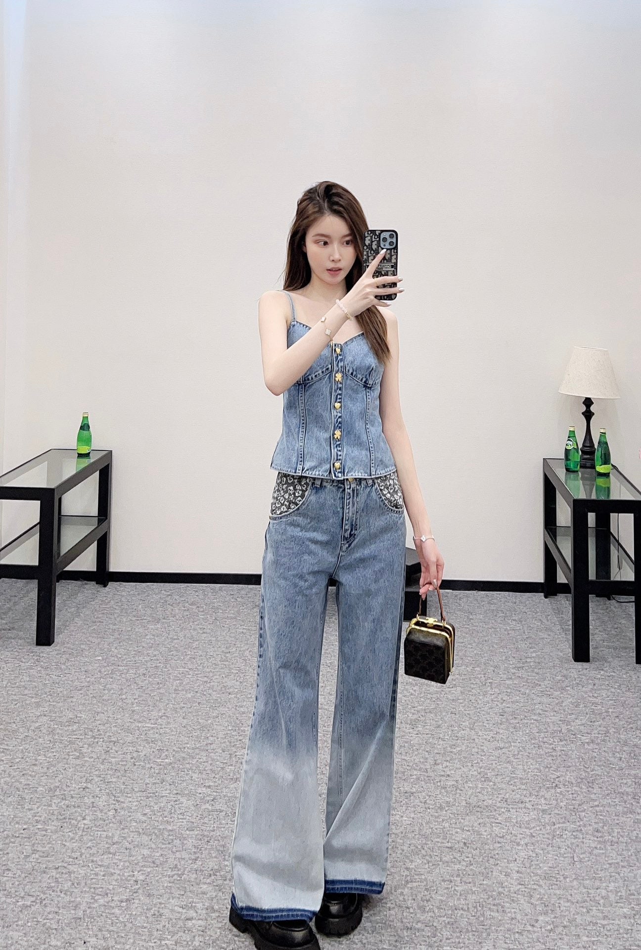 C 2025 New Arrival Denim Pants and Suspender Vest Set