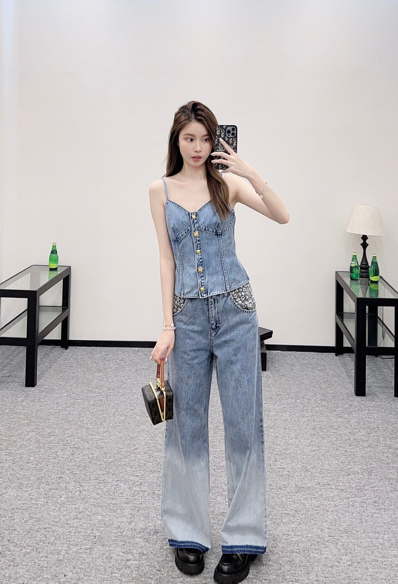 C 2025 New Arrival Denim Pants and Suspender Vest Set