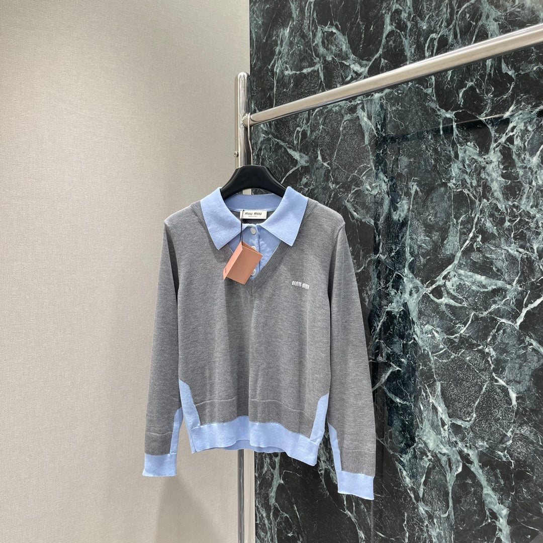 M 25fw fake two-piece knit sweater