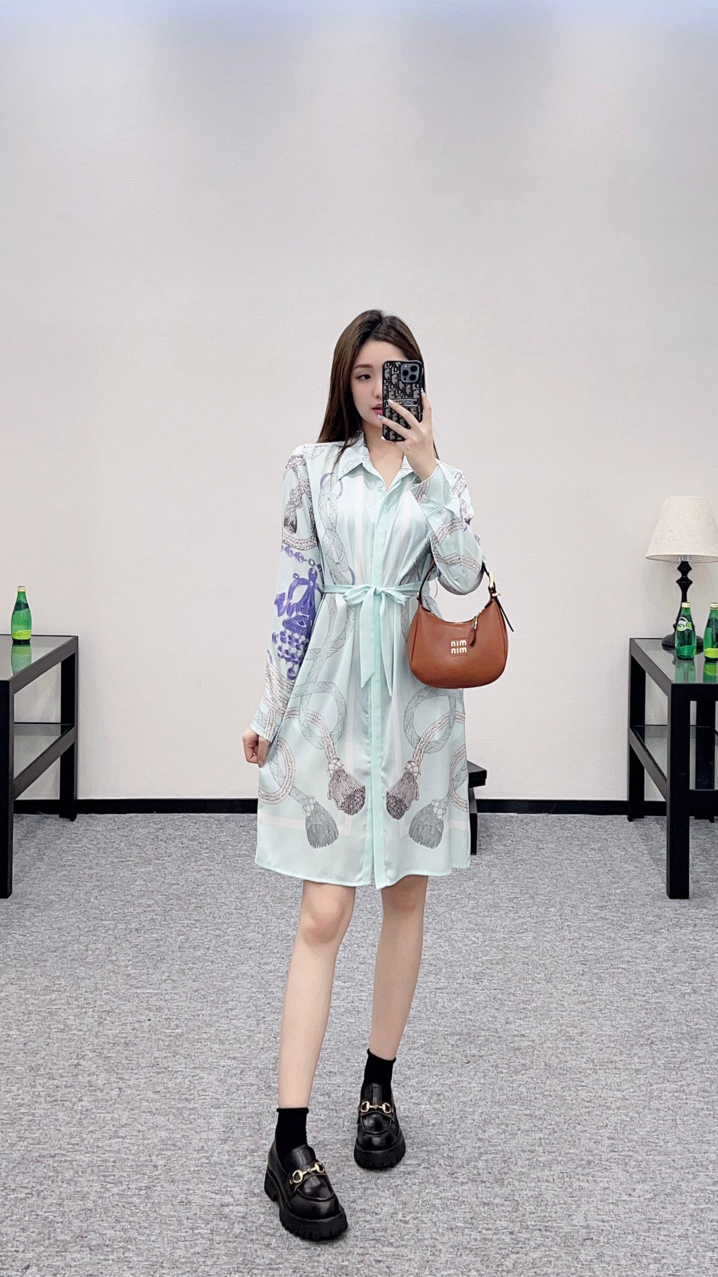 He 25 Printed belt shirt dress