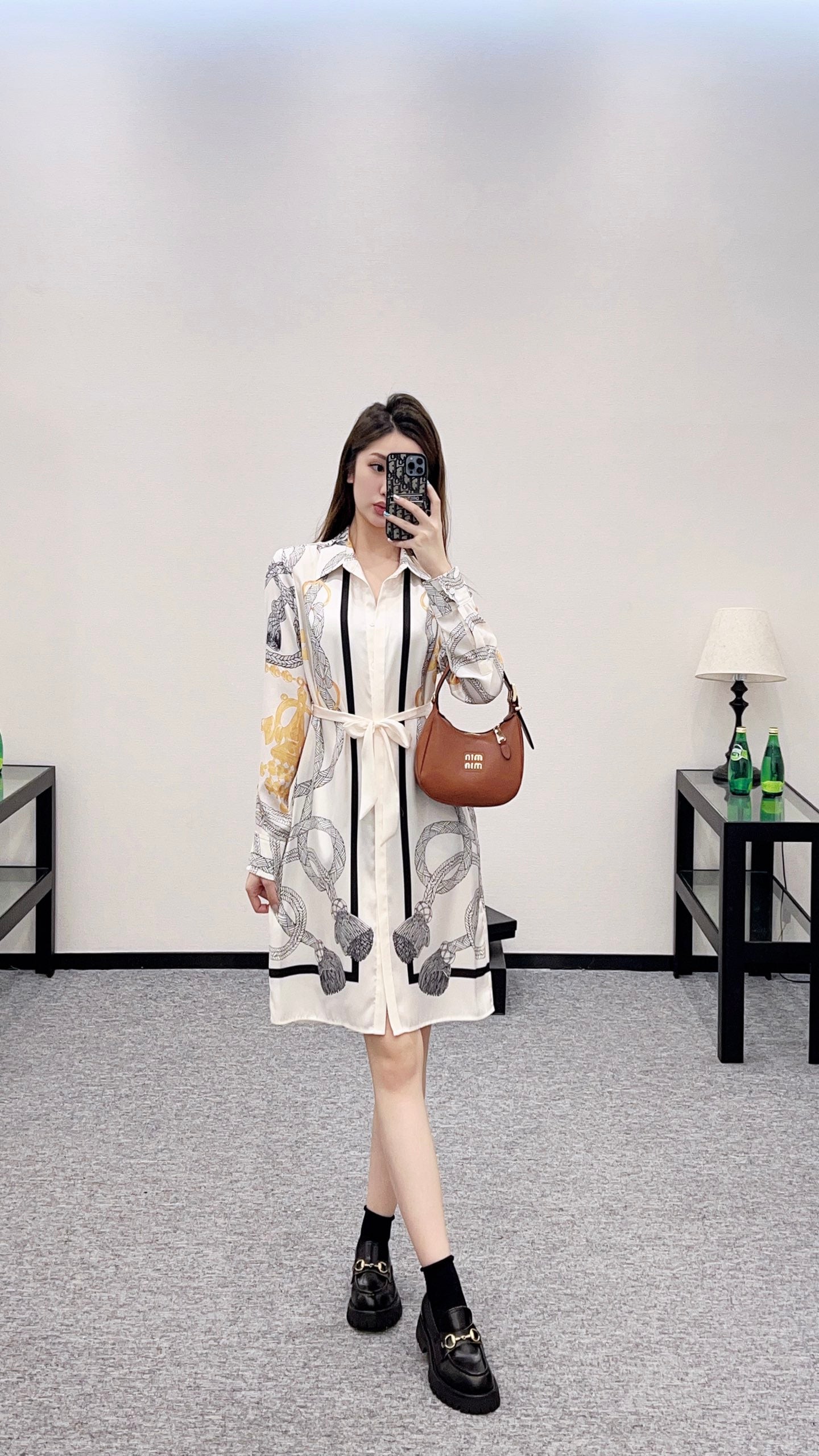 He 25 Printed belt shirt dress