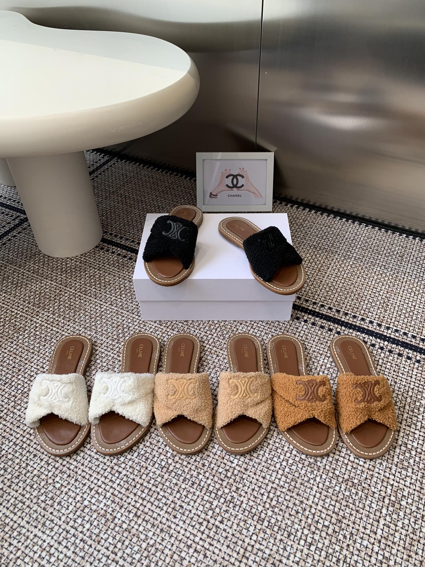 Ce 25ss New British-Style Flat Wool Slippers