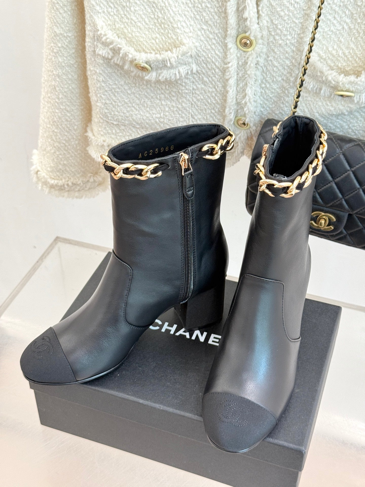 C 25Bfw Runway Style Diamond Chain High Heel Ankle Boots(BLACK/WHITE/YELLOW)