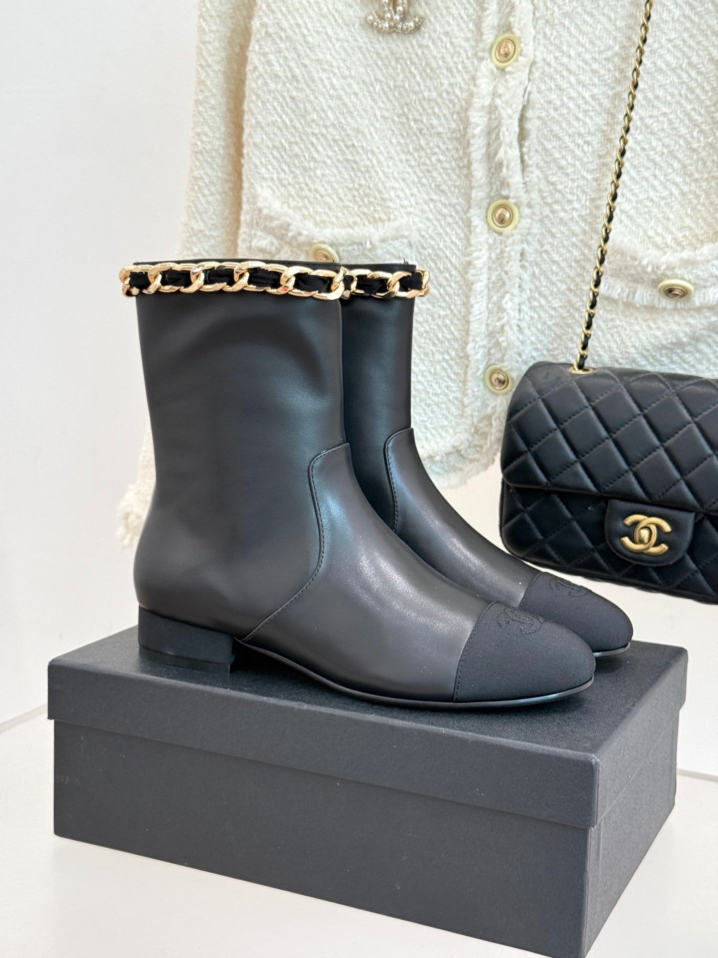 C 25Bfw Runway Style Diamond Chain High Heel Ankle Boots(BLACK/WHITE/YELLOW)