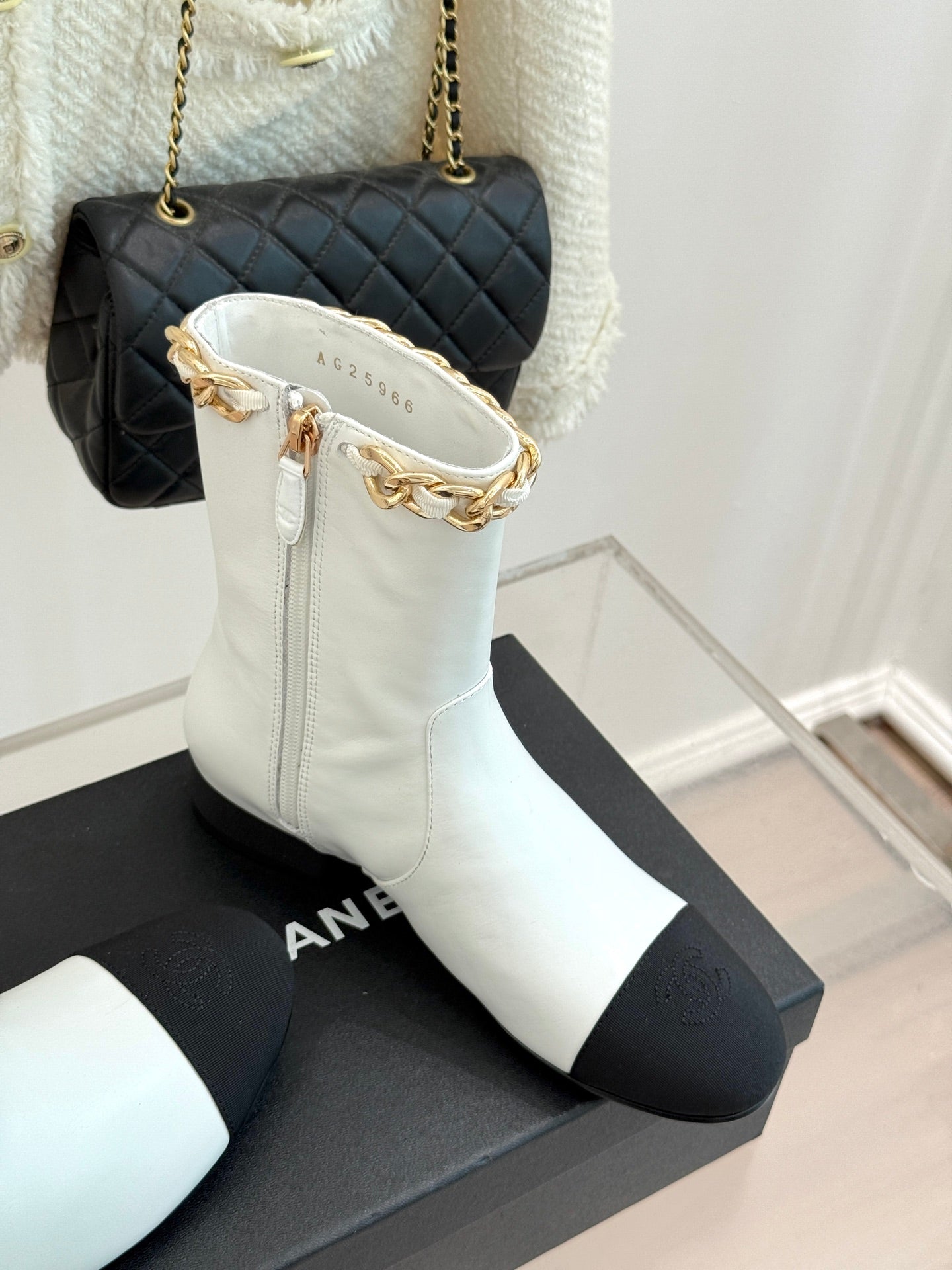 C 25Bfw Runway Style Diamond Chain High Heel Ankle Boots(BLACK/WHITE/YELLOW)