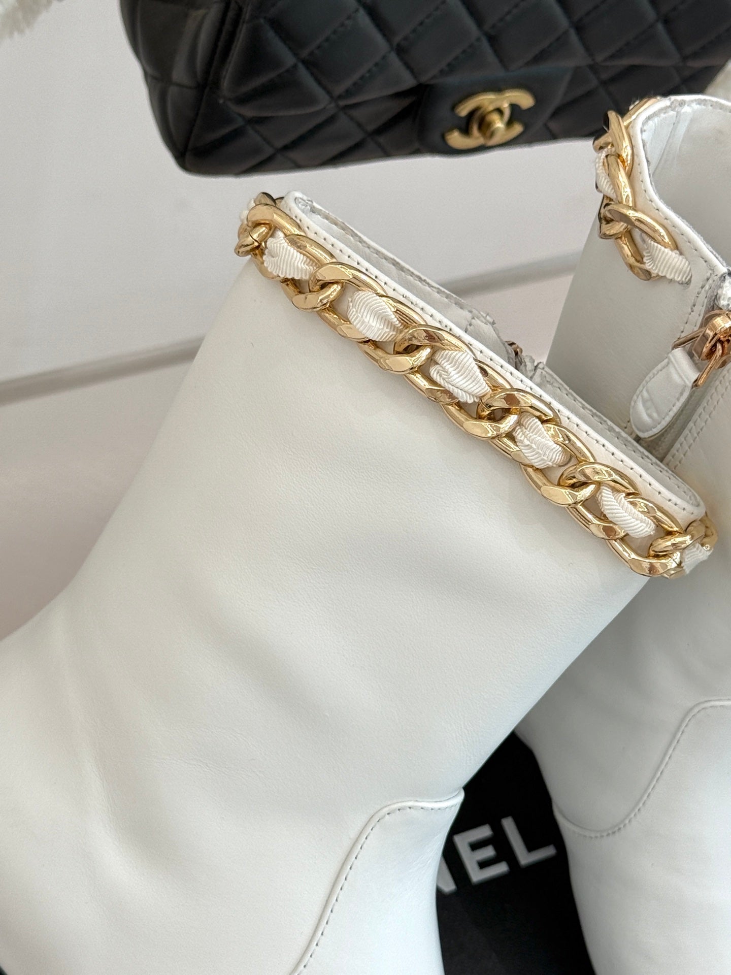 C 25Bfw Runway Style Diamond Chain High Heel Ankle Boots(BLACK/WHITE/YELLOW)