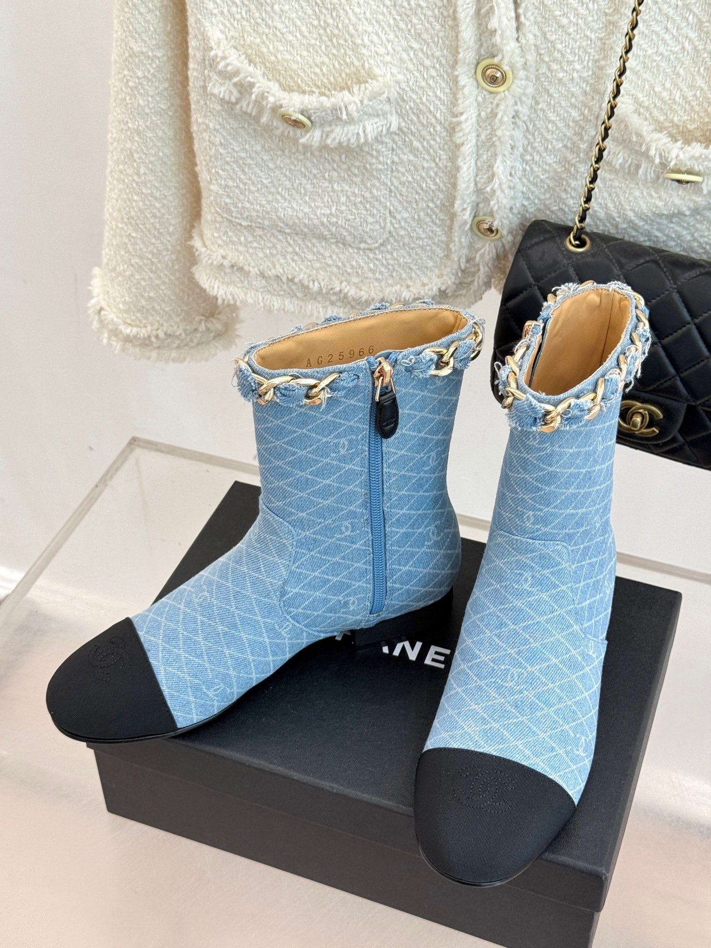 C 25Bfw Runway Style Diamond Chain High Heel Ankle Boots
