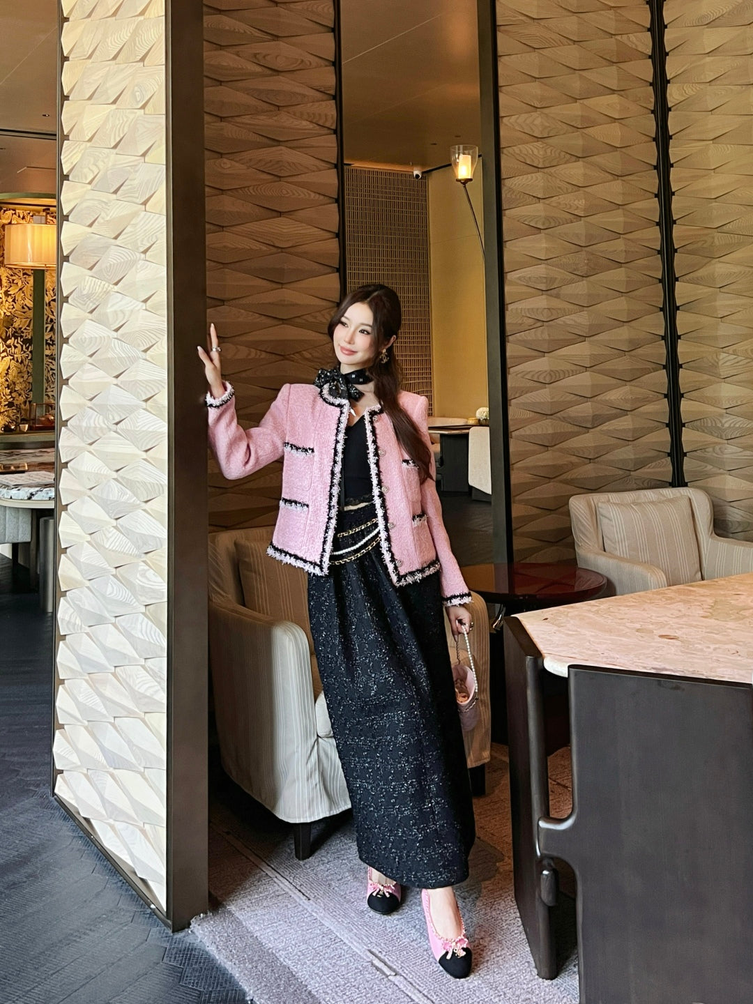 C 25 New Braided trim lapel jacket