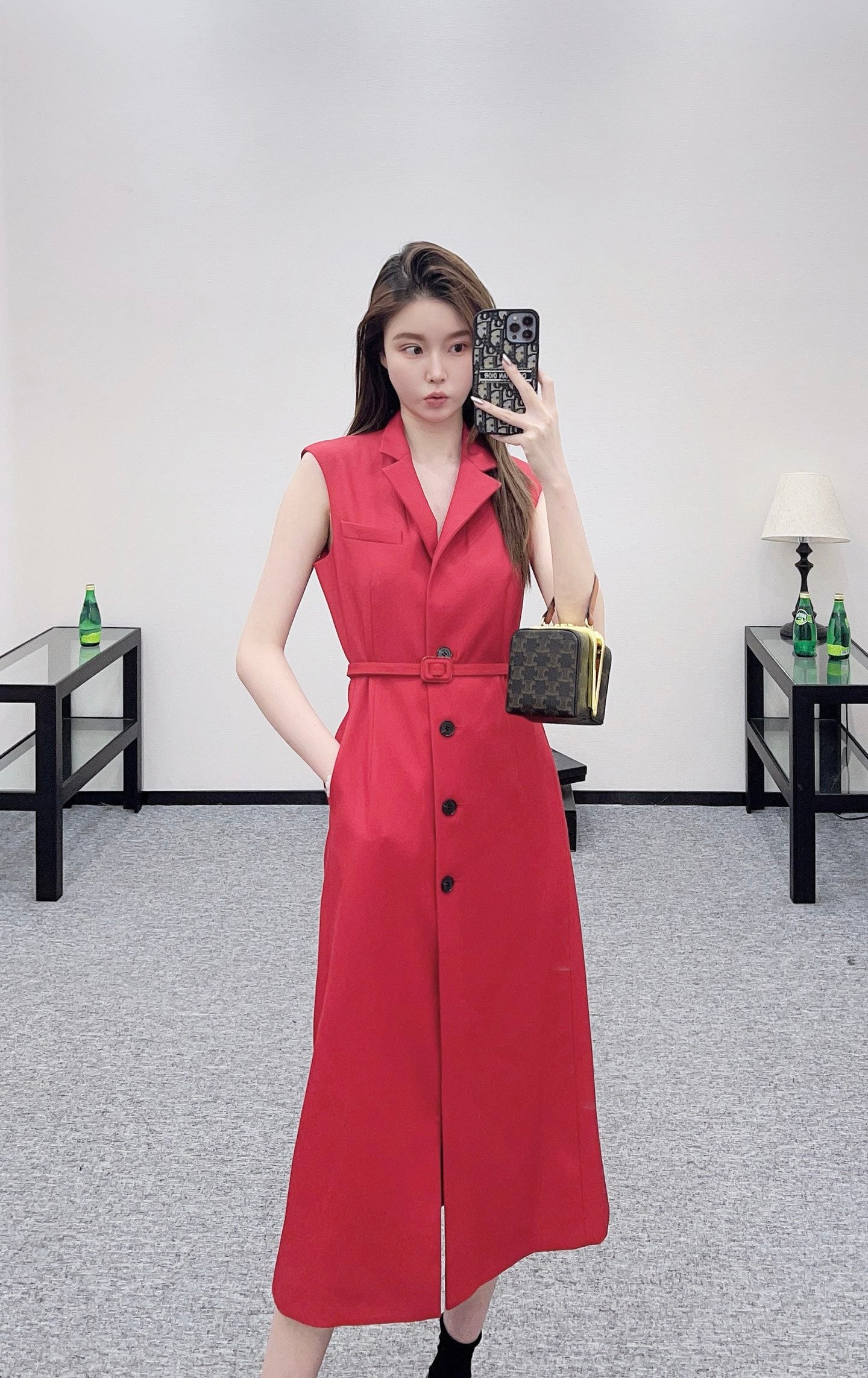 D 25 Belted vest dress(black/red)