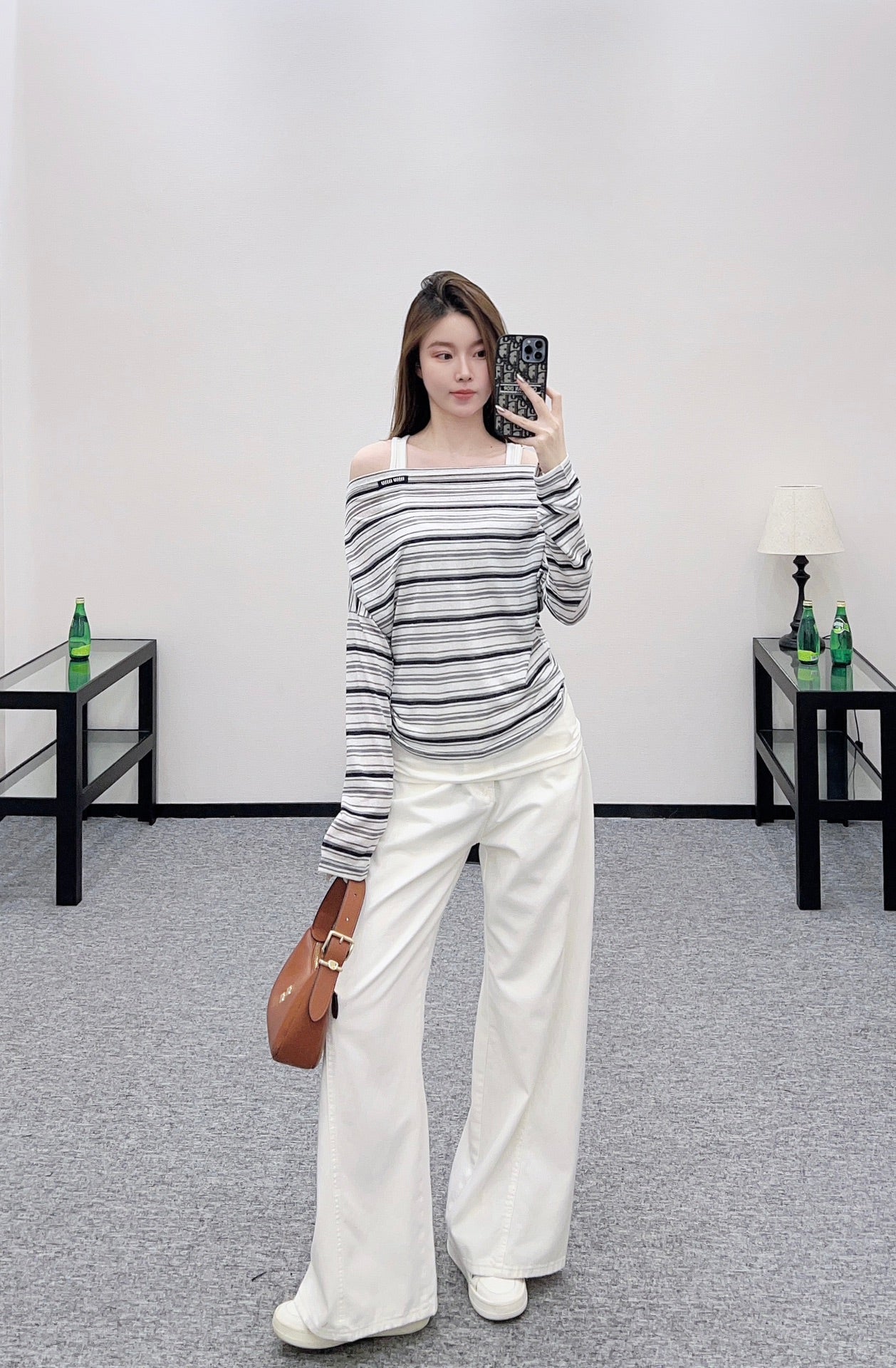 Mi 25 Loose striped long-sleeved vest two-piece set