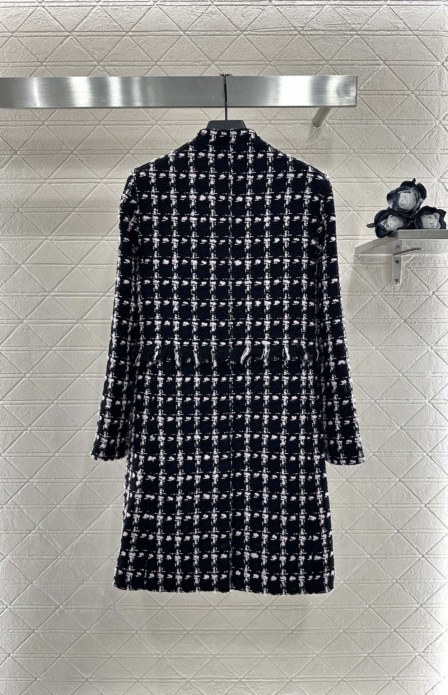 C 25 Woven Tweed Banded Hem Long Coat Dress