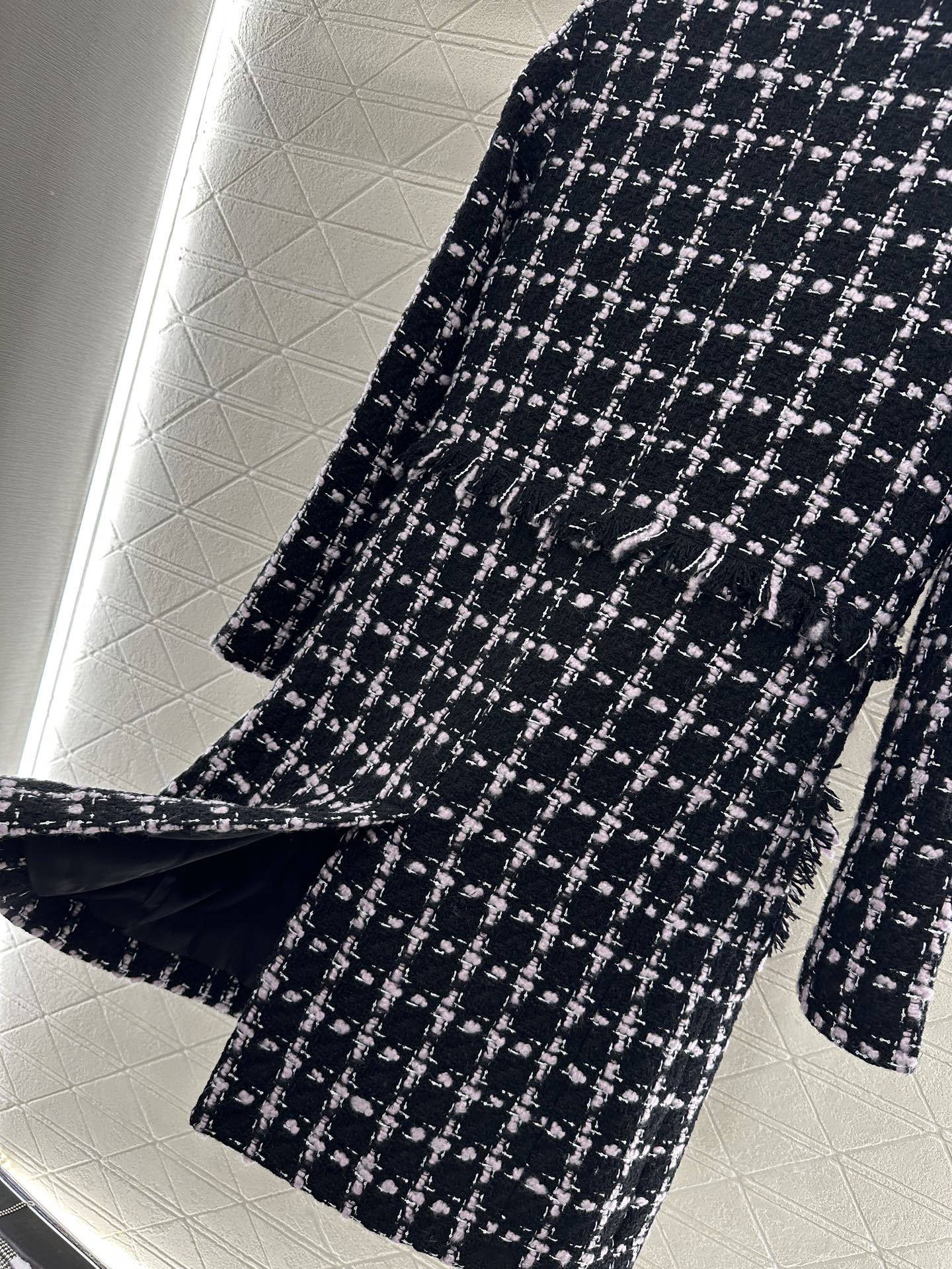 C 25 Woven Tweed Banded Hem Long Coat Dress