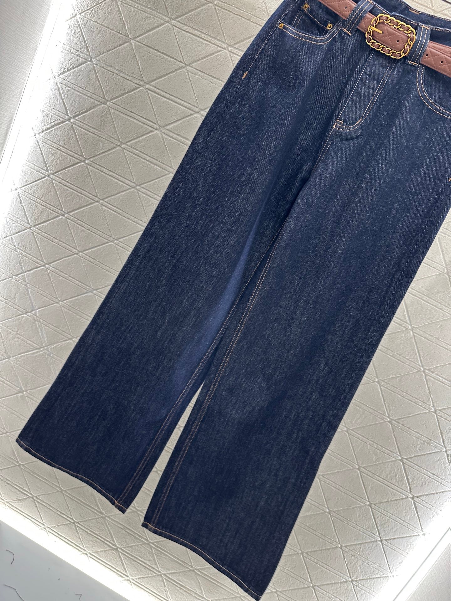 C 25 Belted denim straight-leg trousers