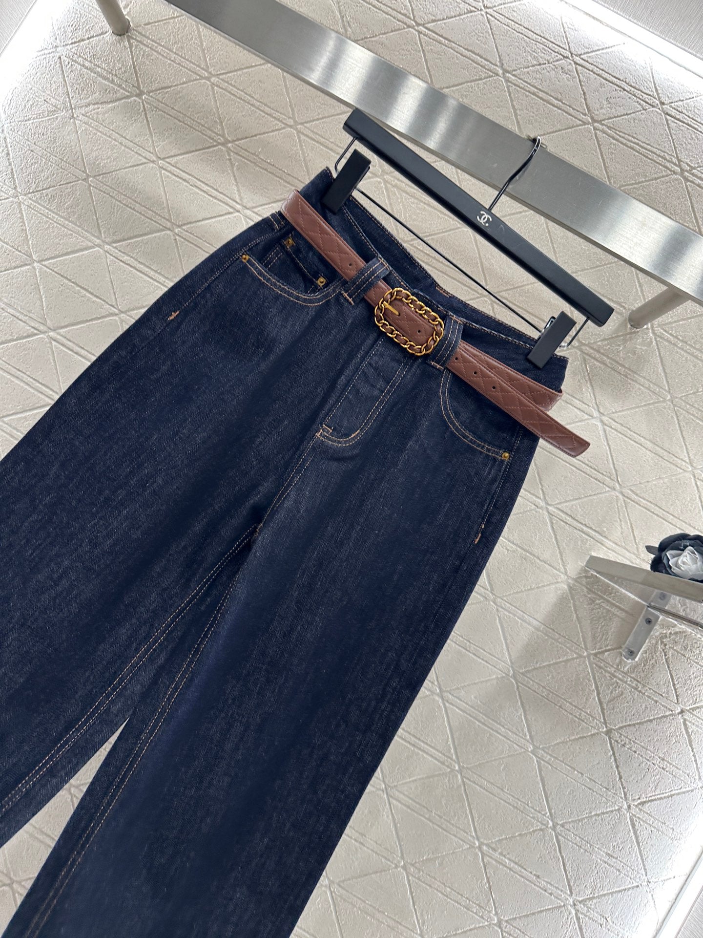 C 25 Belted denim straight-leg trousers