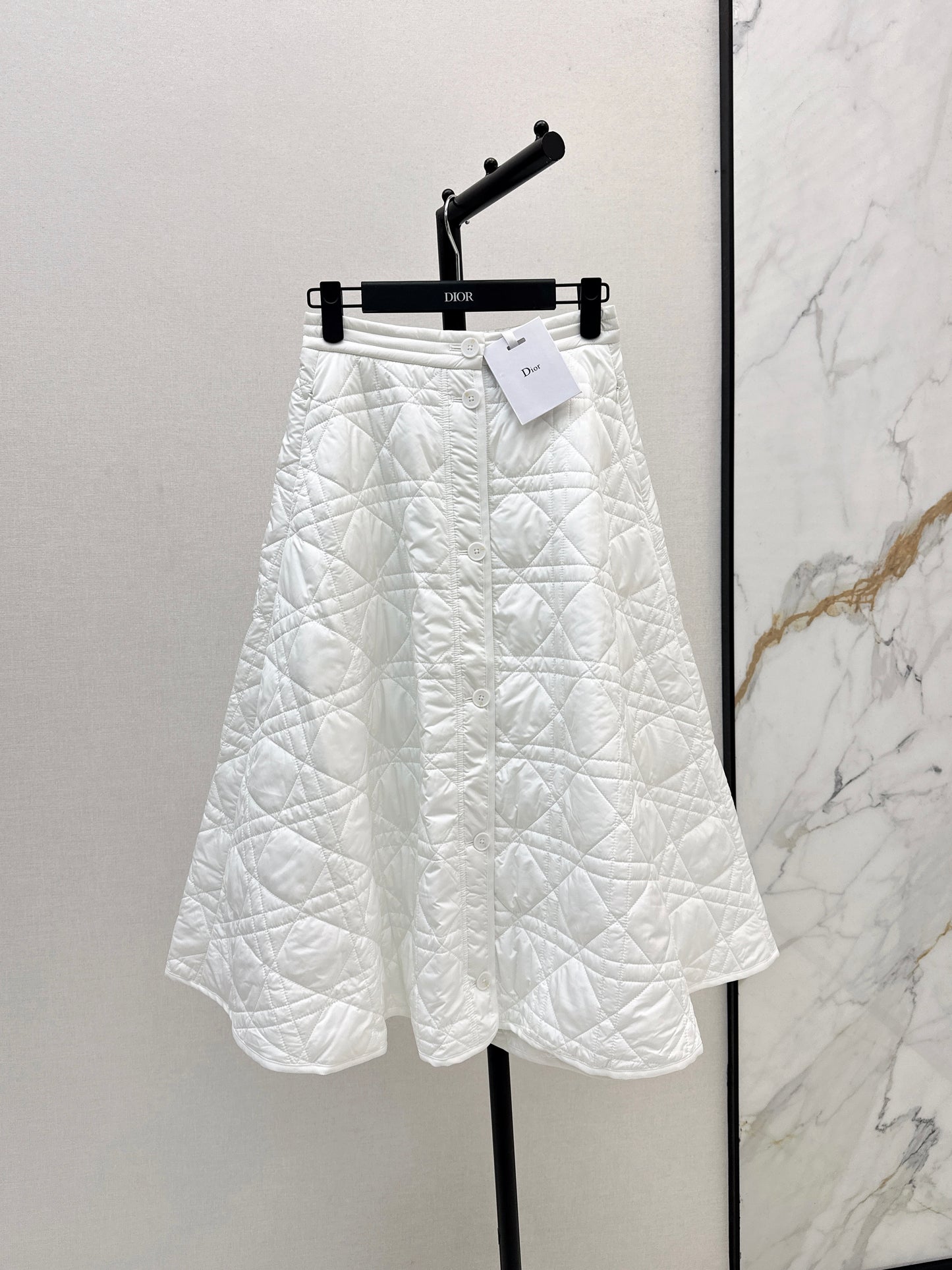 Di 25 Princess Diana rattan check quilted long skirt(WHITE/KHAKI/BLACK)