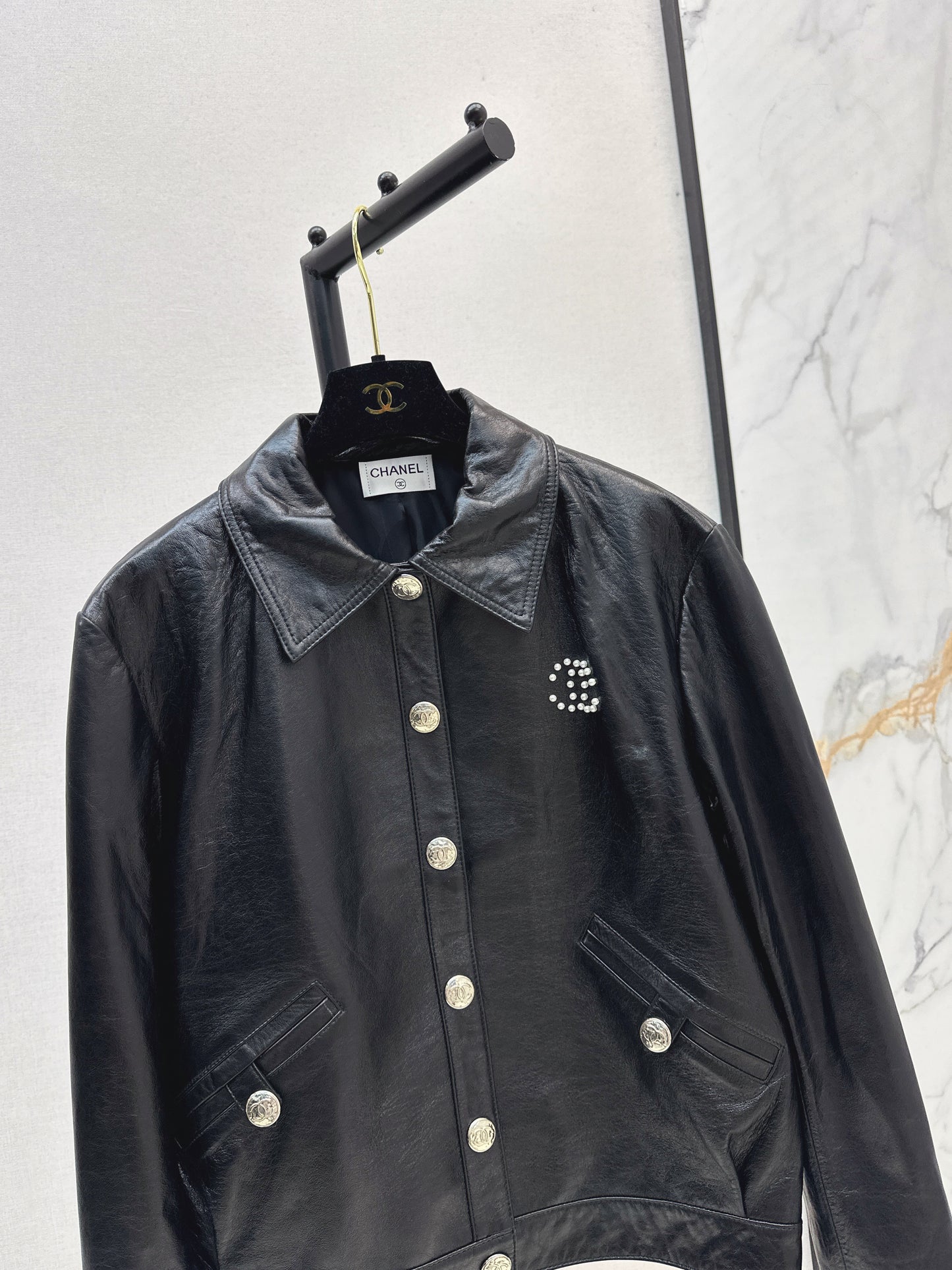 C 25 High-end handmade logo beaded sheepskin jacket(BLACK/BLUE/PINK)