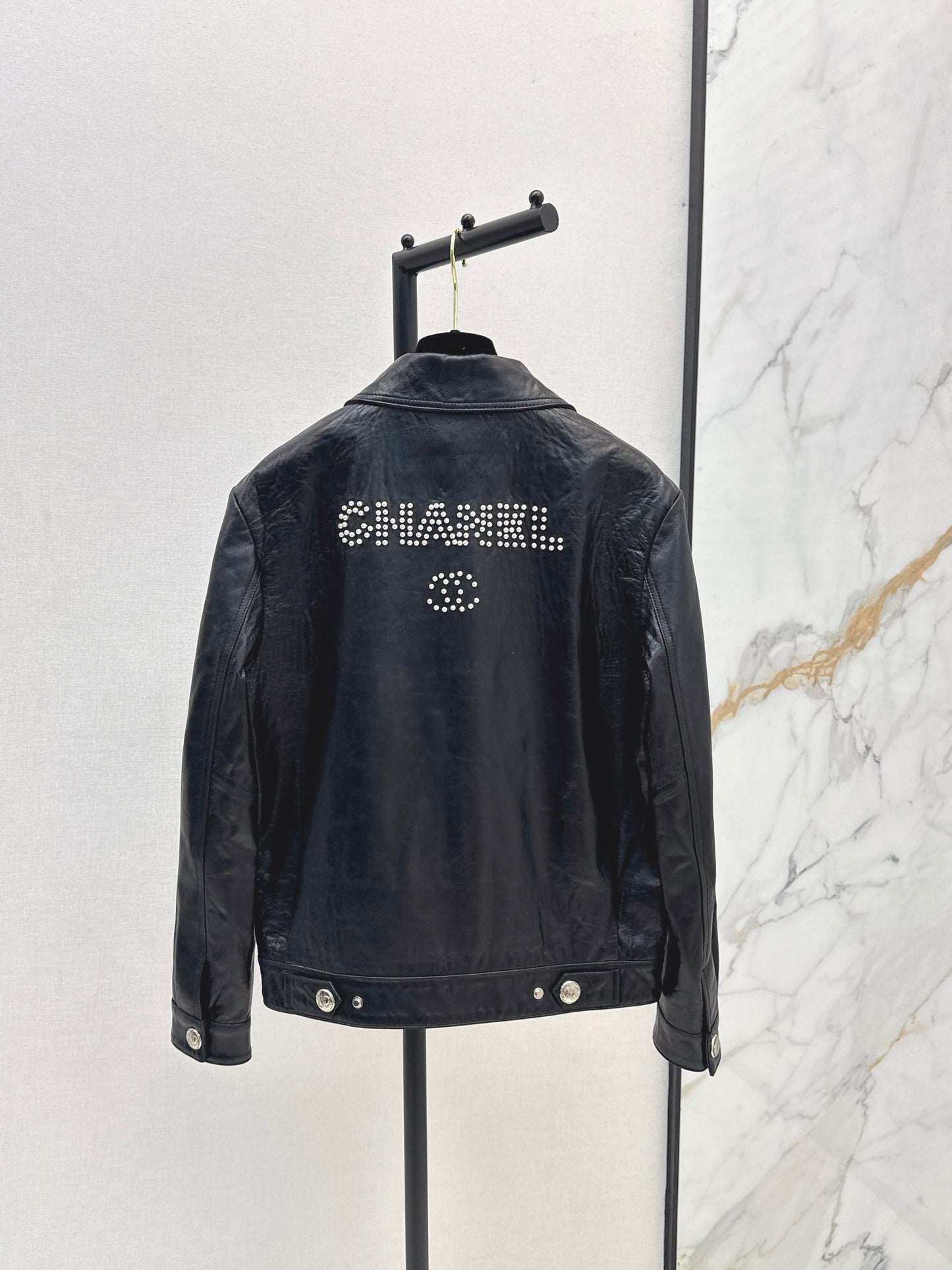 C 25 High-end handmade logo beaded sheepskin jacket(BLACK/BLUE/PINK)