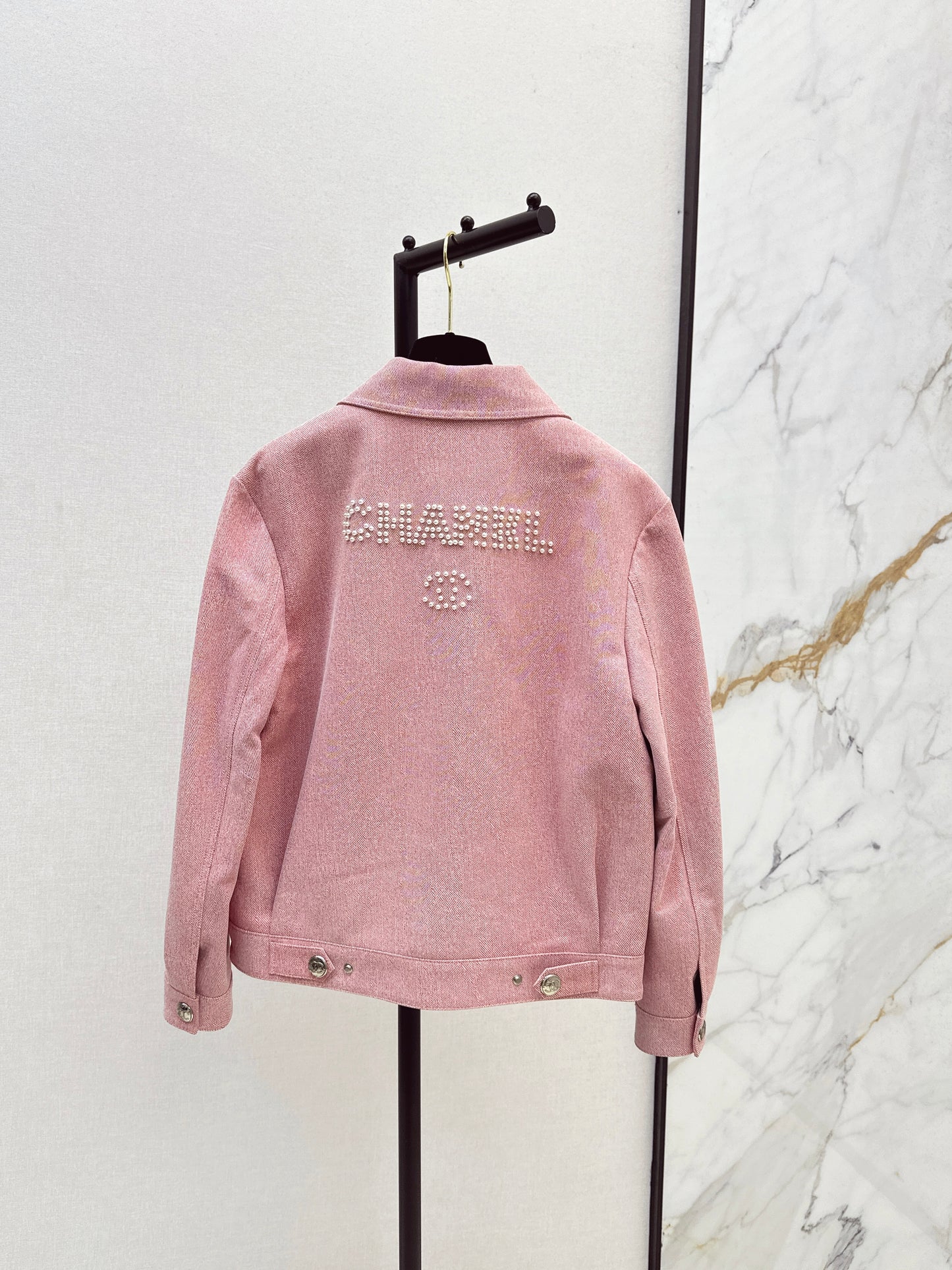 C 25 High-end handmade logo beaded sheepskin jacket(BLACK/BLUE/PINK)