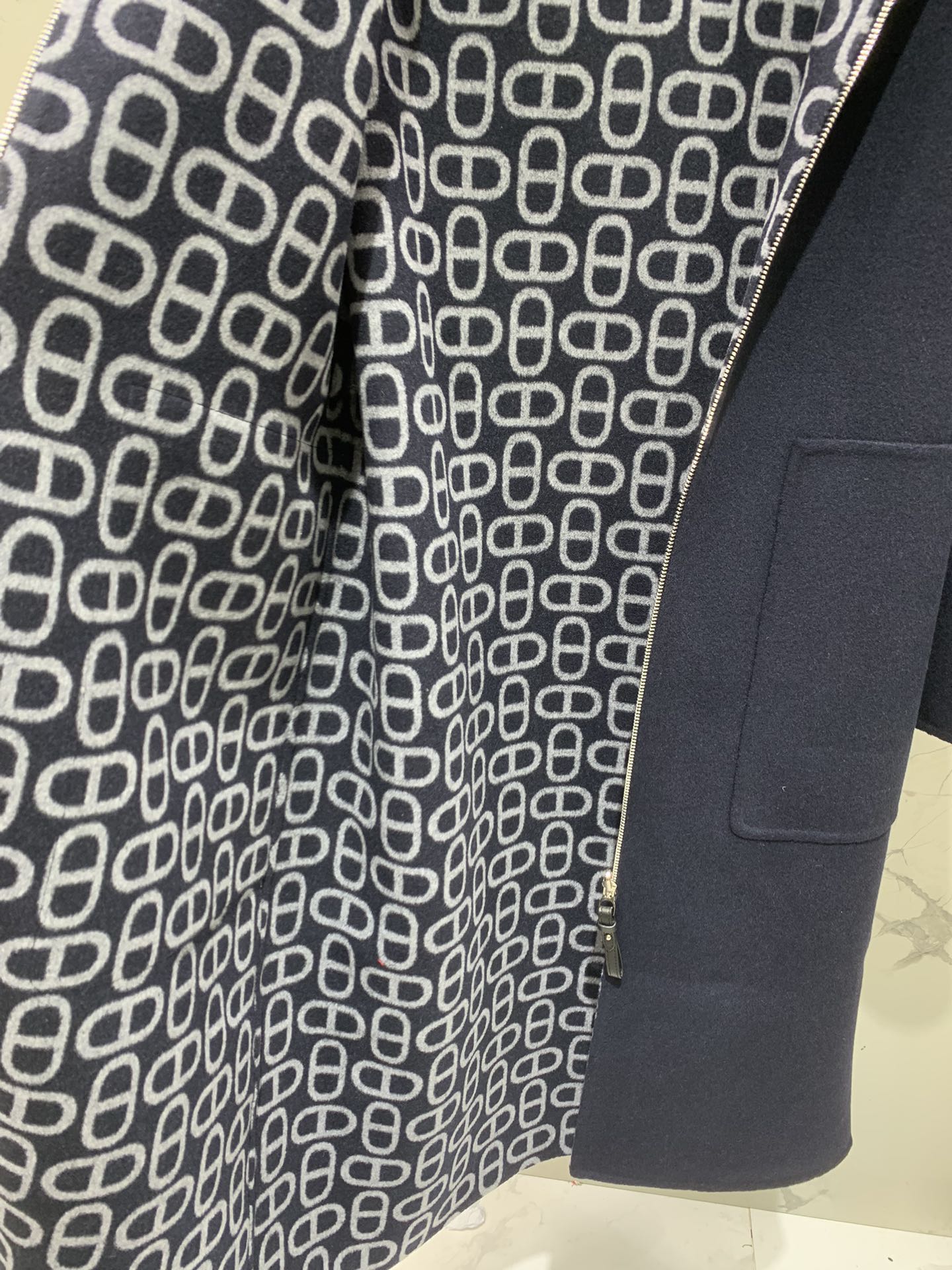 He 25 Jacquard double-faced wool hooded long coat jacket