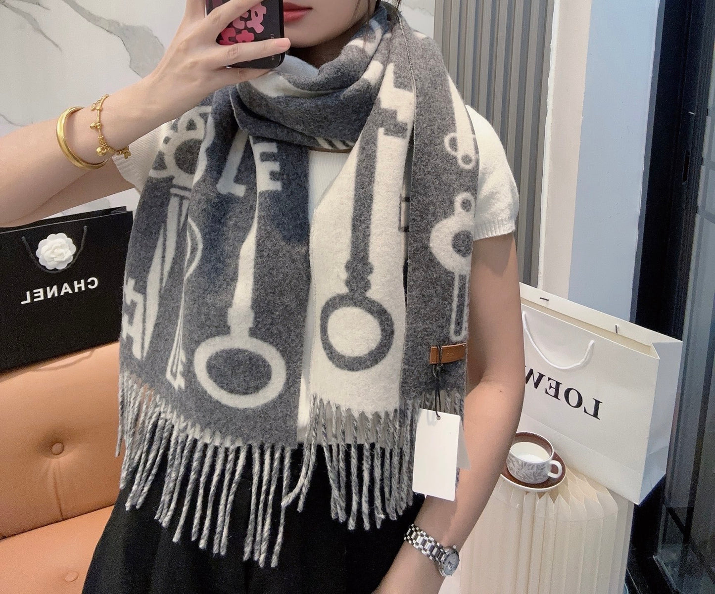 He 25 Key cashmere scarf(BWORN/GREEN/NAVY/GRAY)