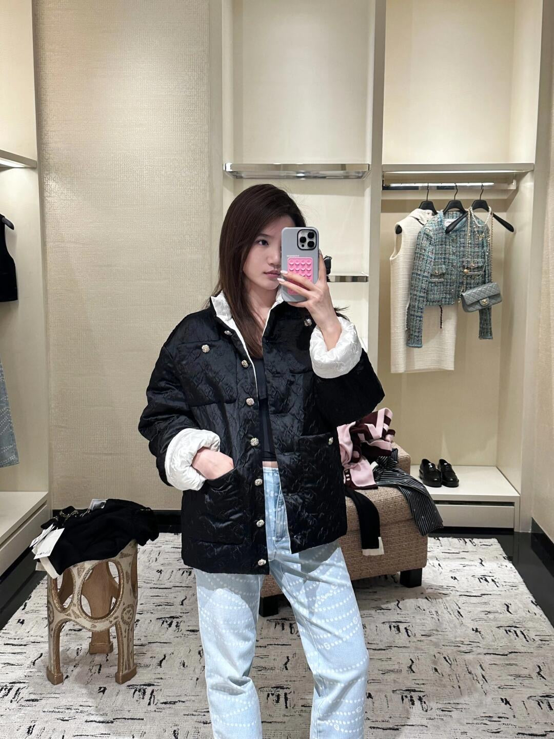 C 25 Black and white stand collar padded jacket