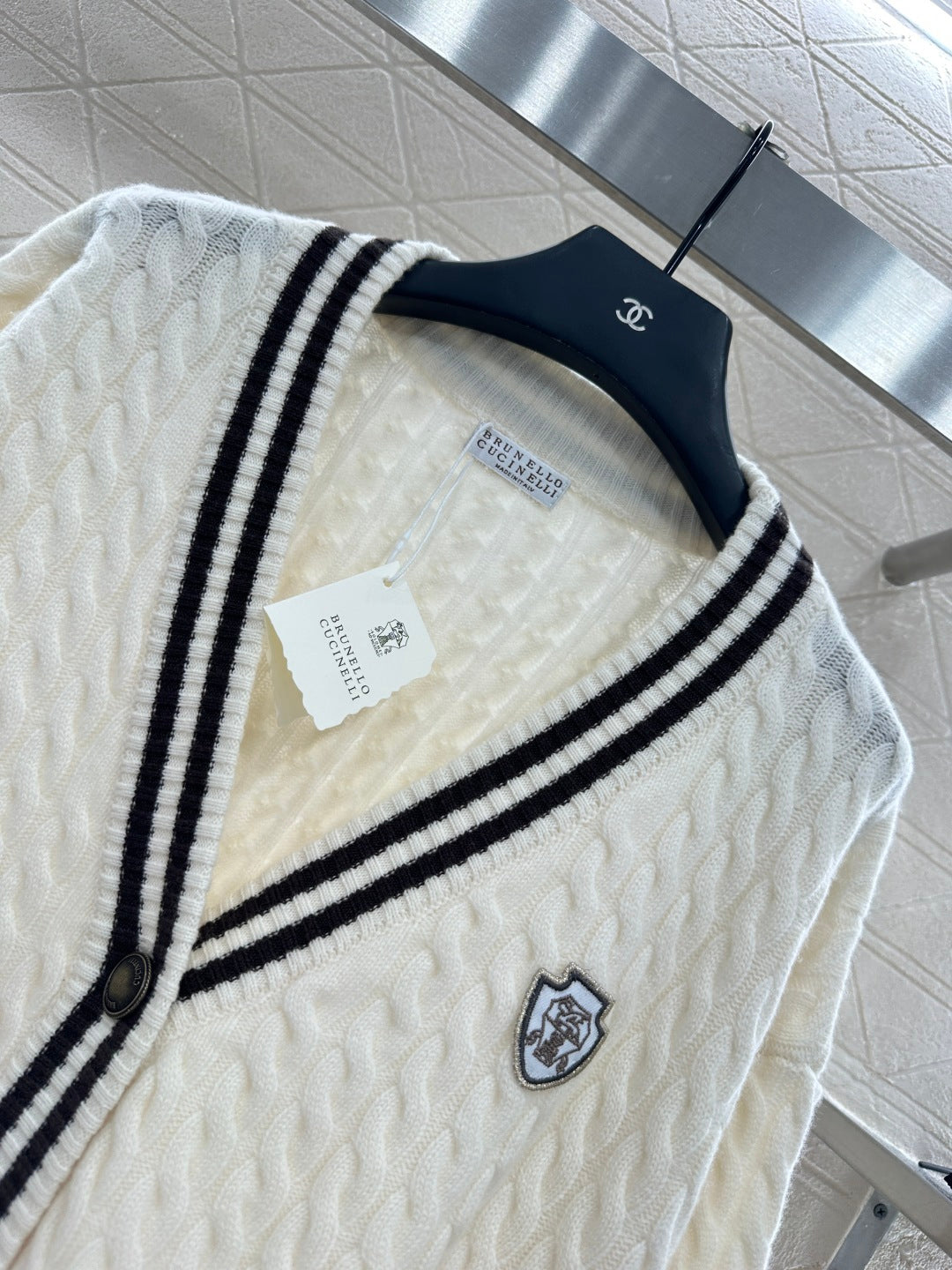 Bru 25 Fried Dough Twists striped cashmere cardigan, tennis series
