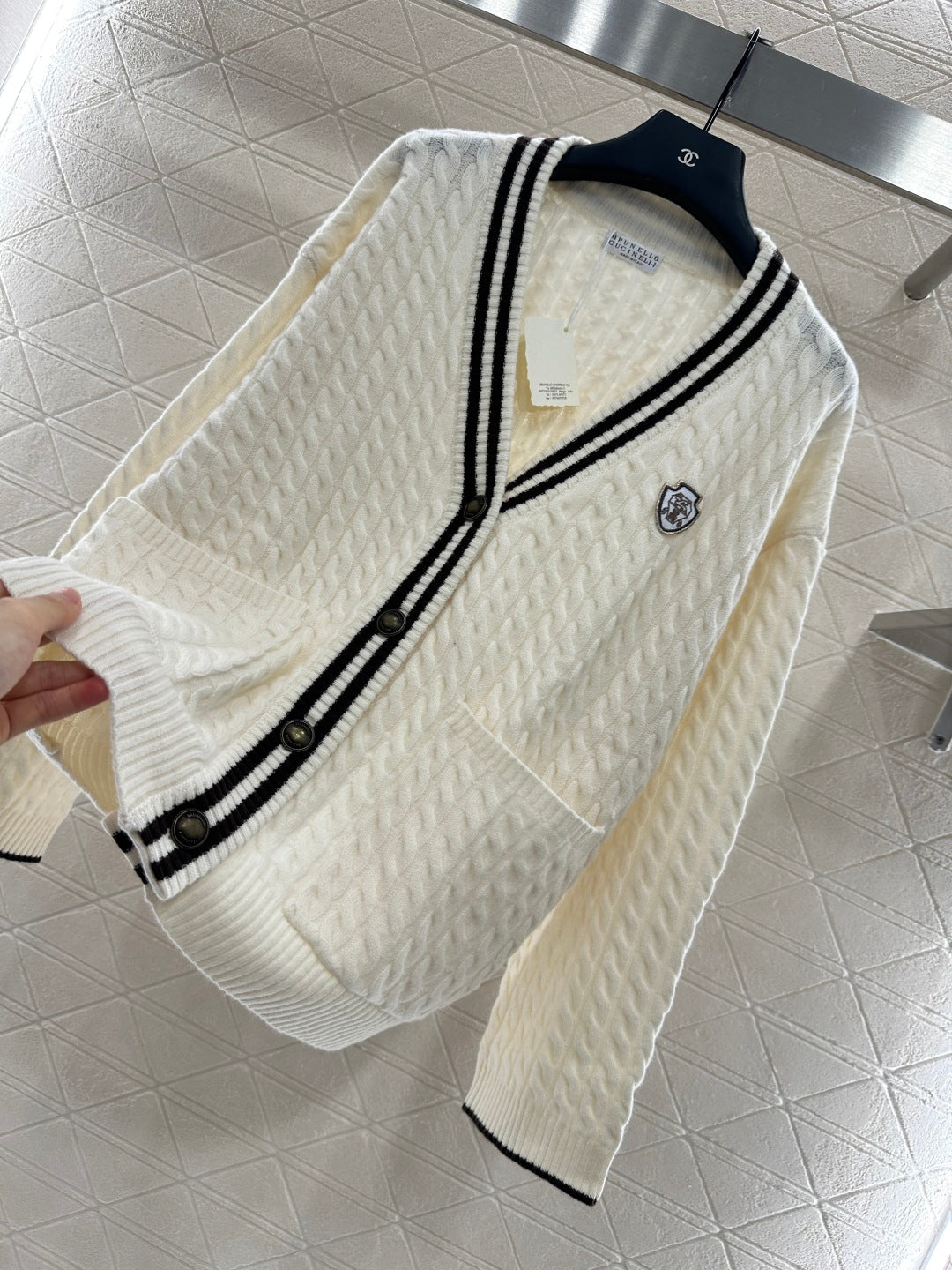 Bru 25 Fried Dough Twists striped cashmere cardigan, tennis series