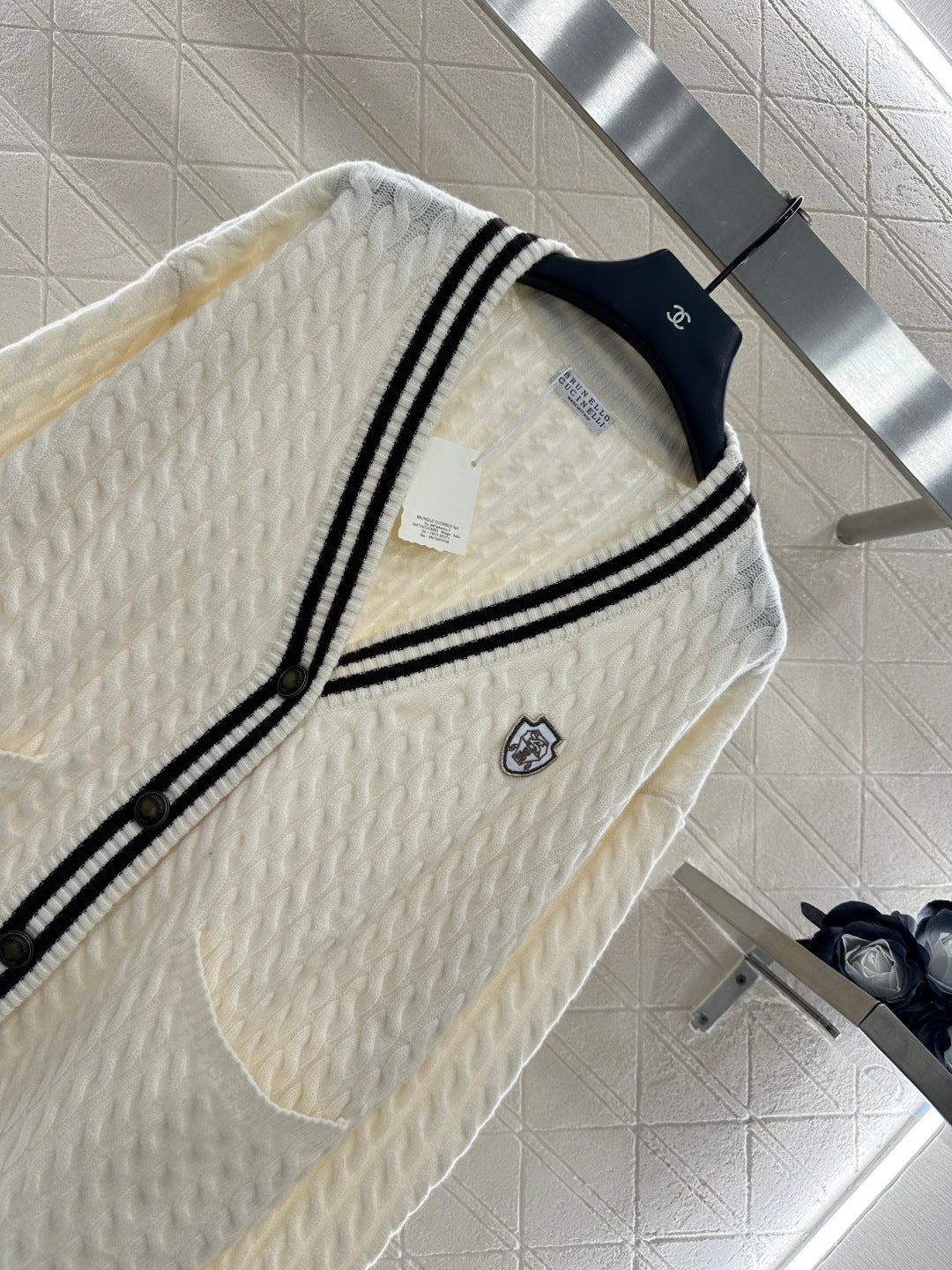 Bru 25 Fried Dough Twists striped cashmere cardigan, tennis series