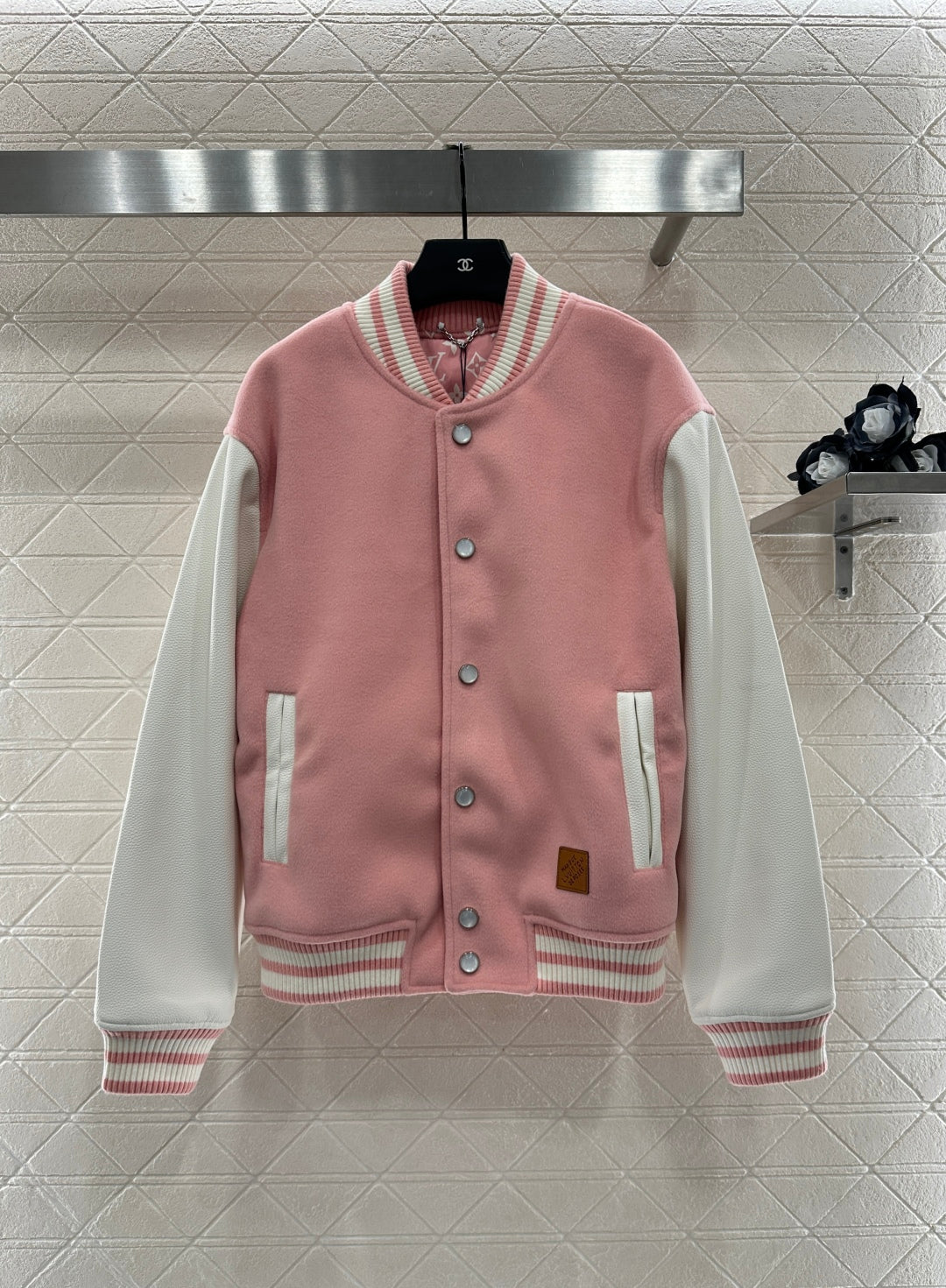 L 25 Casual leather sleeve baseball jacket