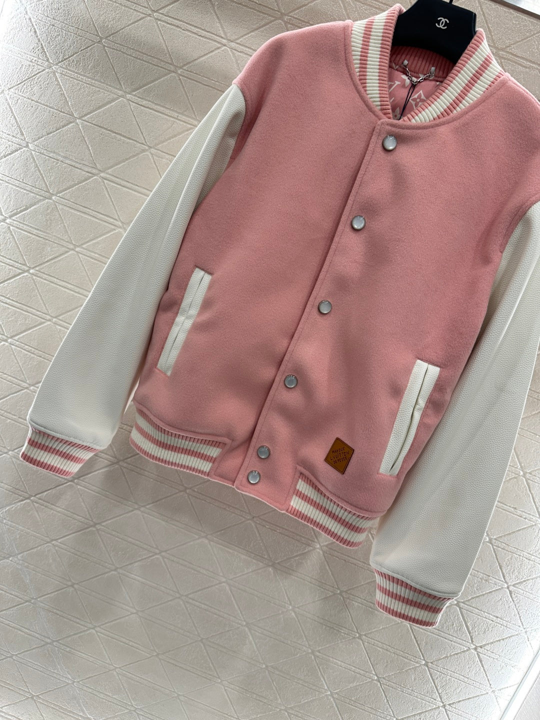 L 25 Casual leather sleeve baseball jacket