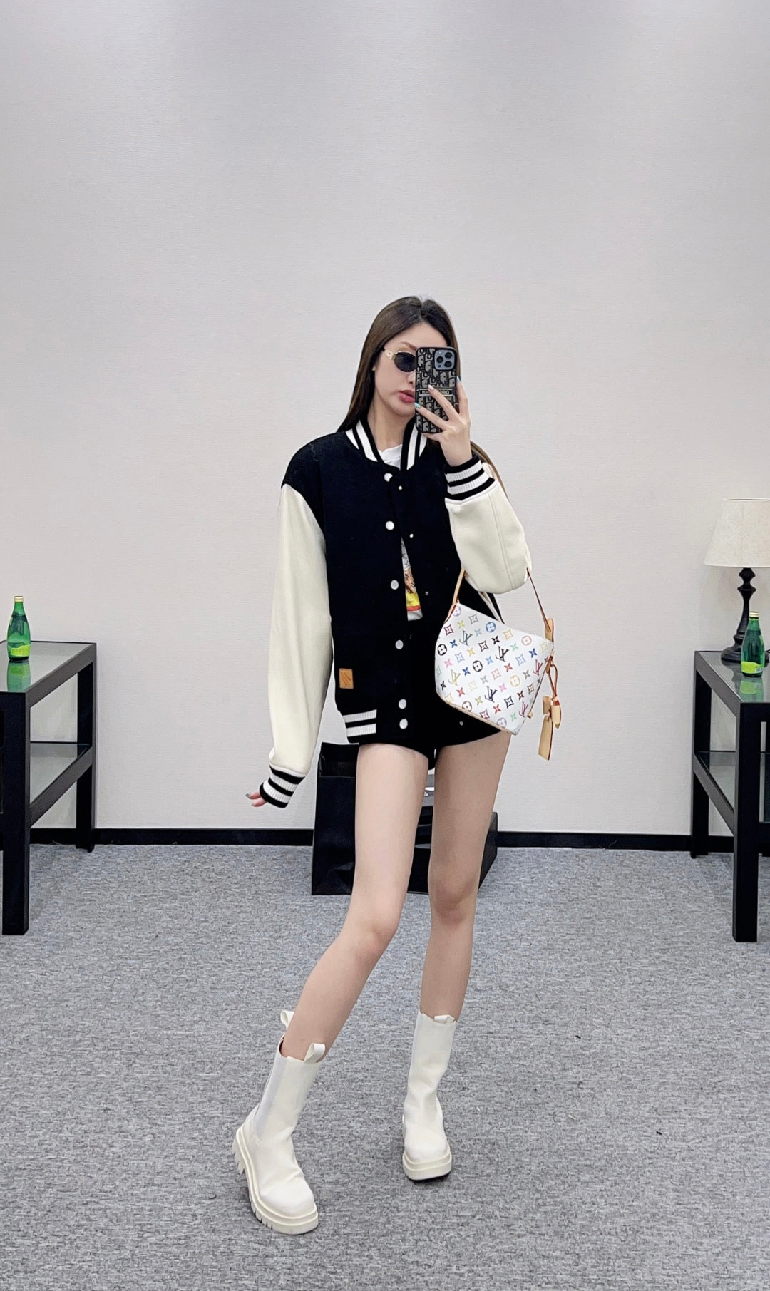 L 25 Casual leather sleeve baseball jacket