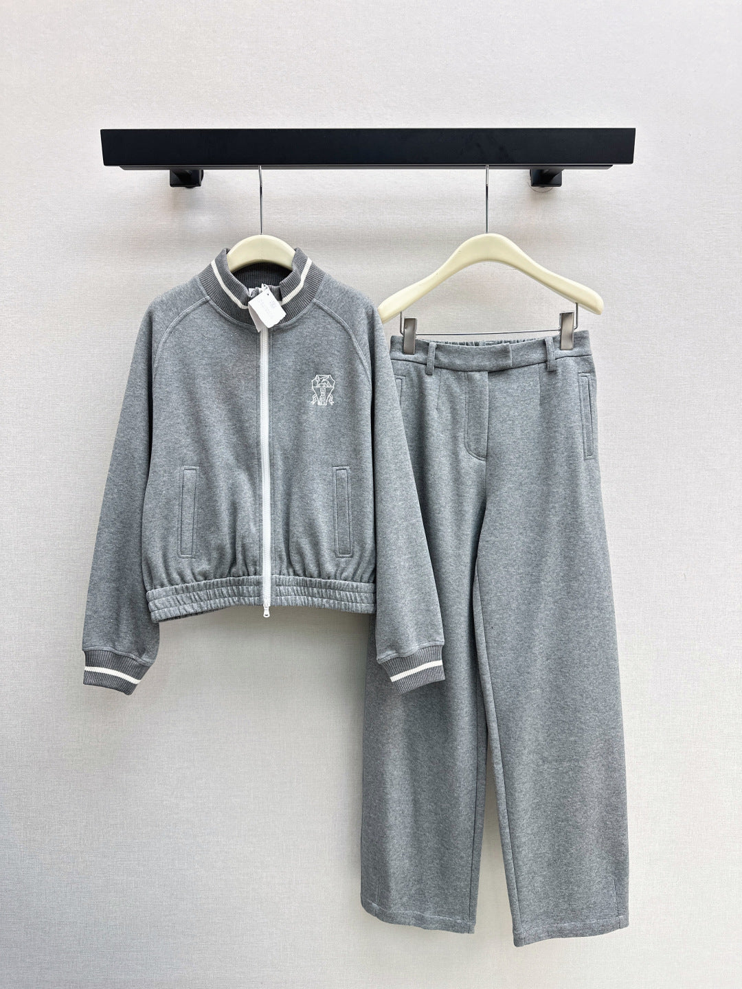 Bru 25 Stand collar jacket + elastic waist casual pants casual suit(GRAY/BLACK)