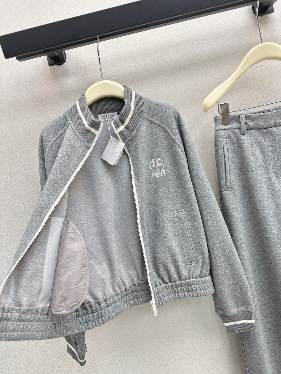 Bru 25 Stand collar jacket + elastic waist casual pants casual suit(GRAY/BLACK)