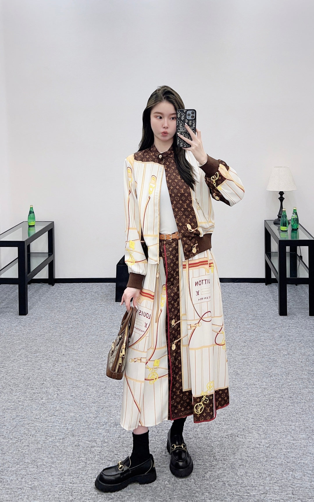 L 25 Reversible Stand Collar Jacket + Midi Skirt Set