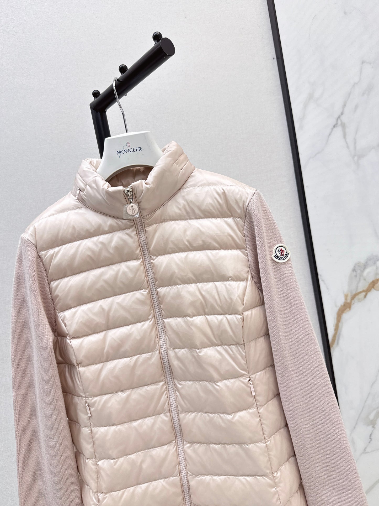 Mon 25fw New patchwork knitted down jacket(WHITE/PINK/BLACK)