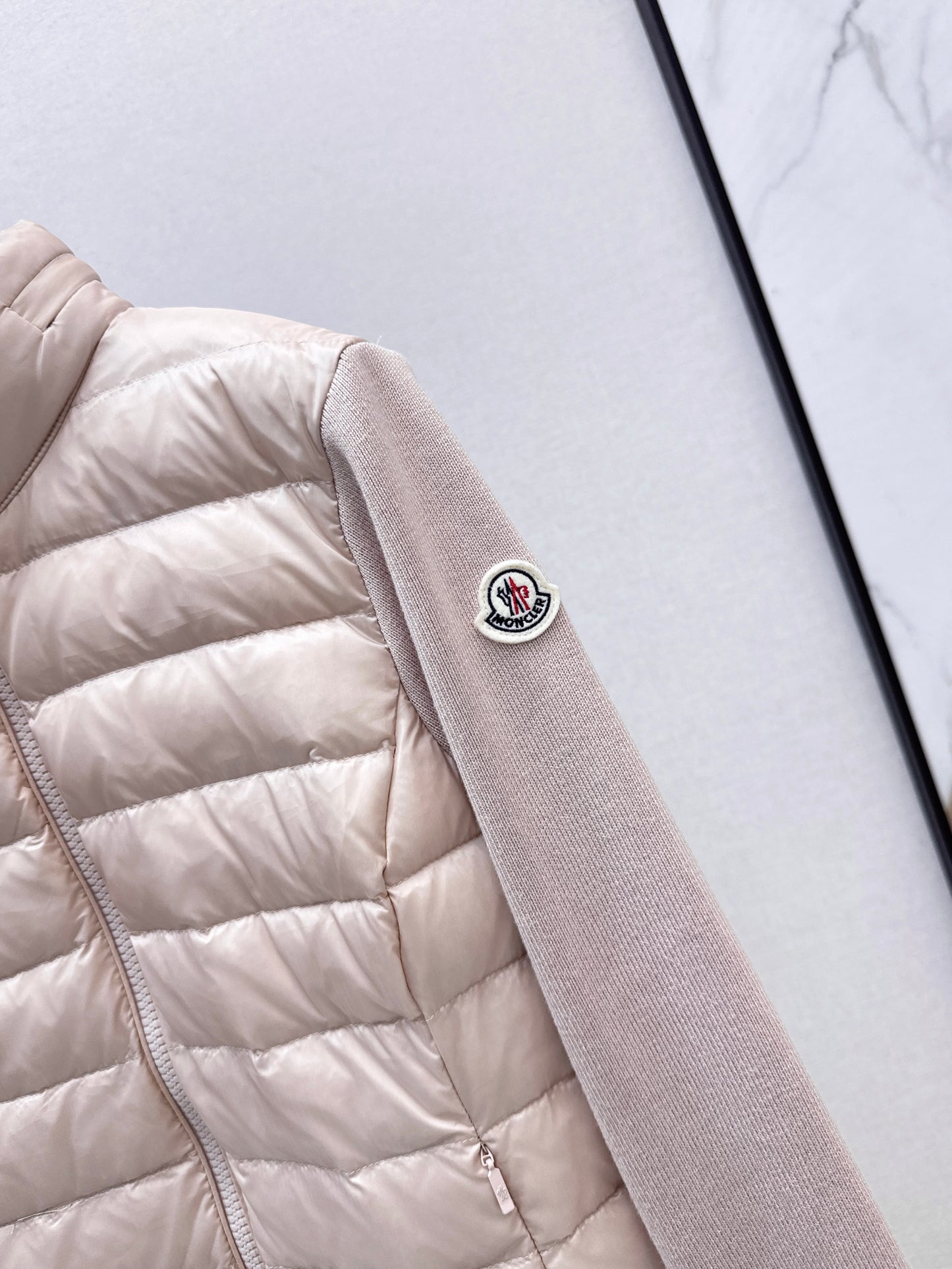 Mon 25fw New patchwork knitted down jacket(WHITE/PINK/BLACK)