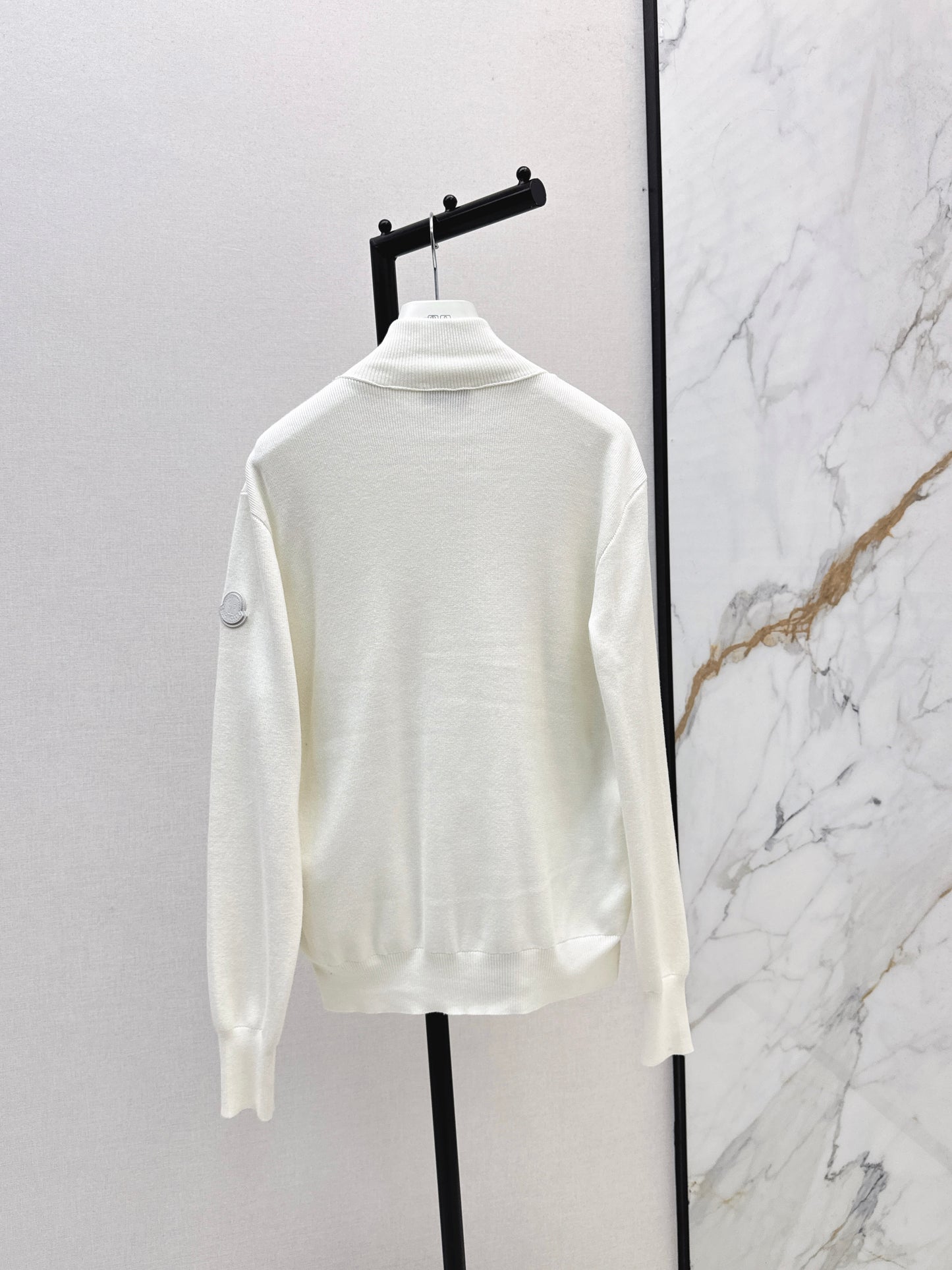 Mon 25fw New Knitted Small Stand Collar Knitted Down Jacket(WHITE/BLACK)
