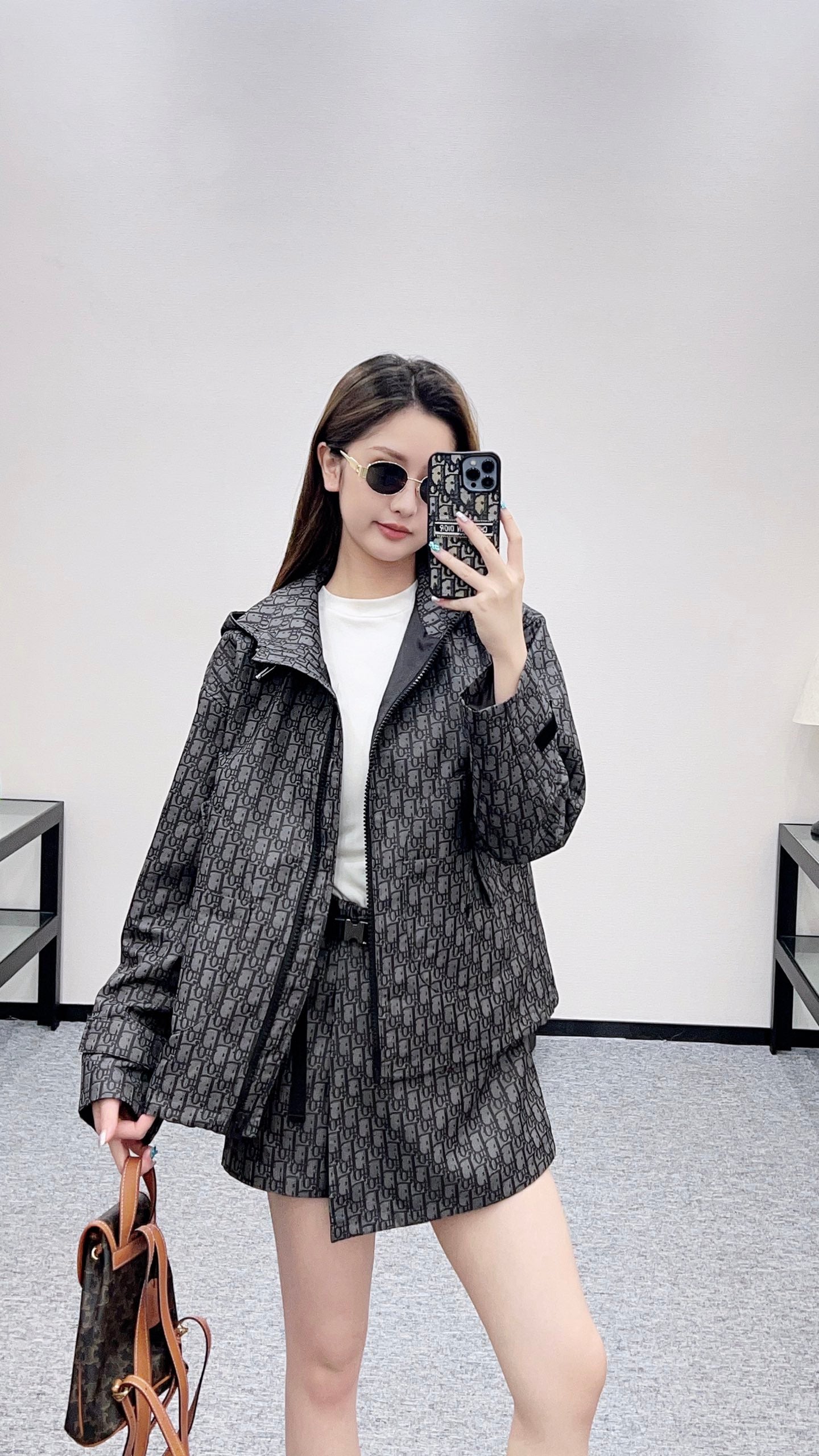Di 25 Hooded jacquard jacket+skirt and pants set