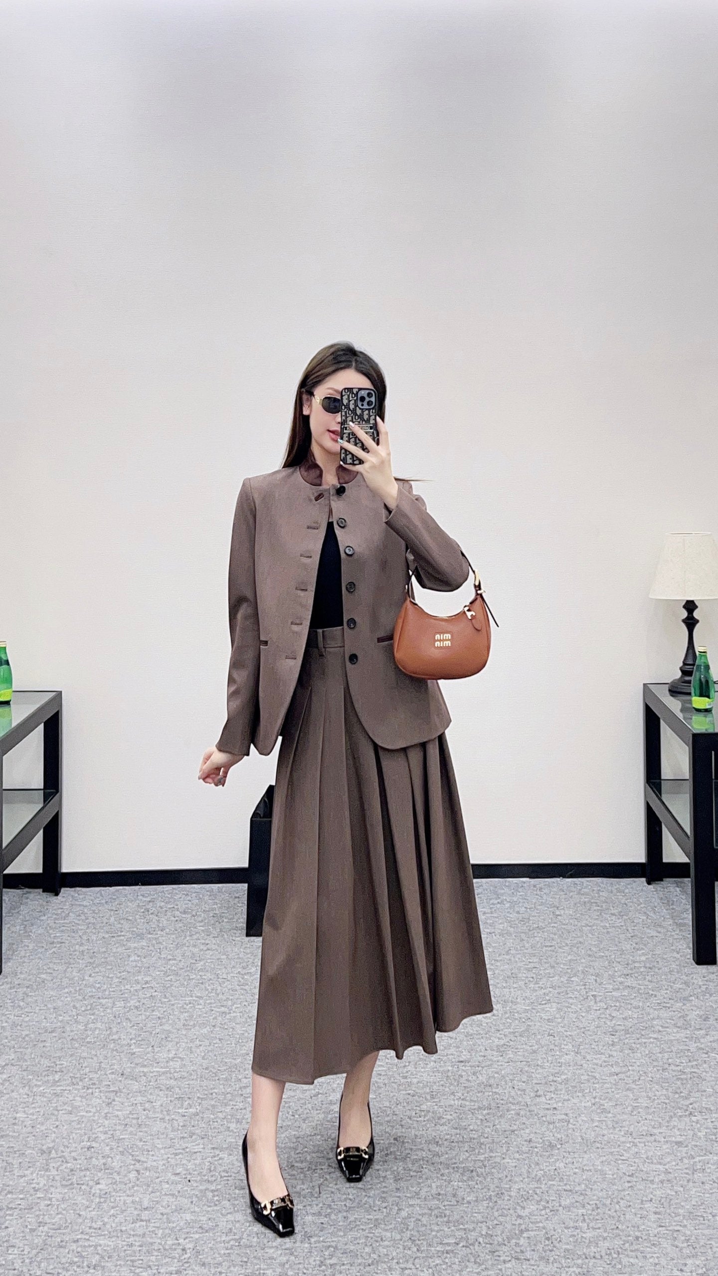 Di 25 Suit jacket+mid length pleated skirt set