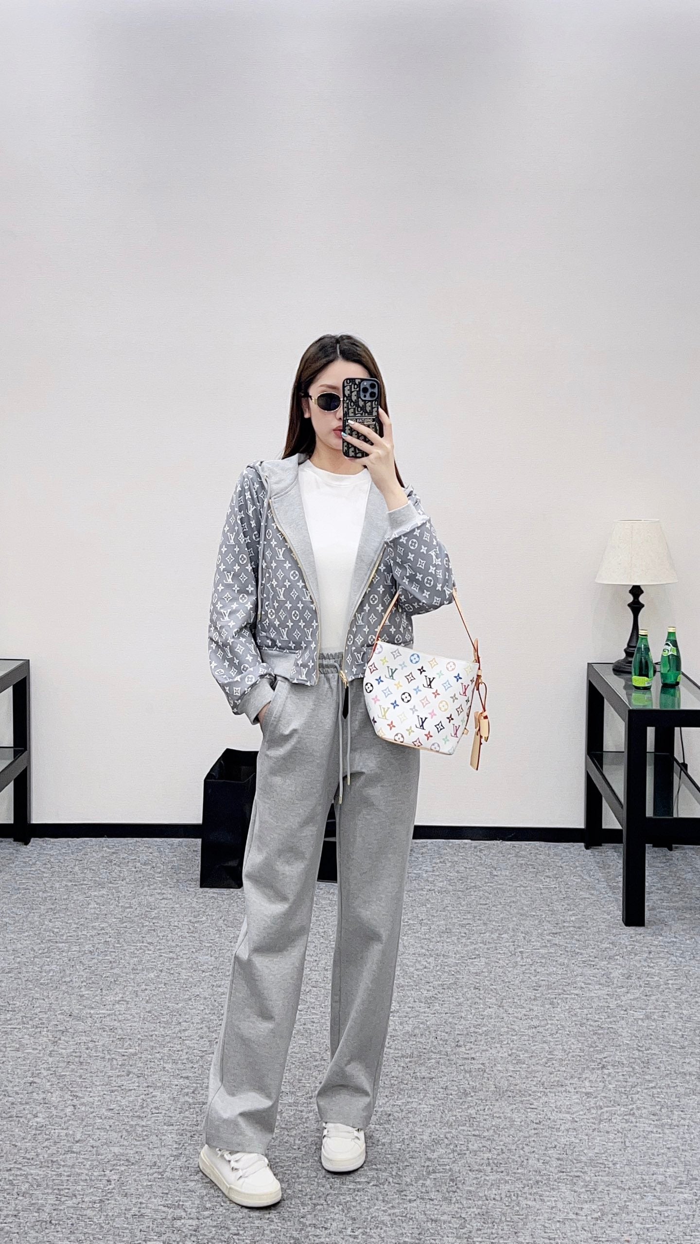 L 25 Double sided hooded jacket+pants set(BLKAC/GRAY)