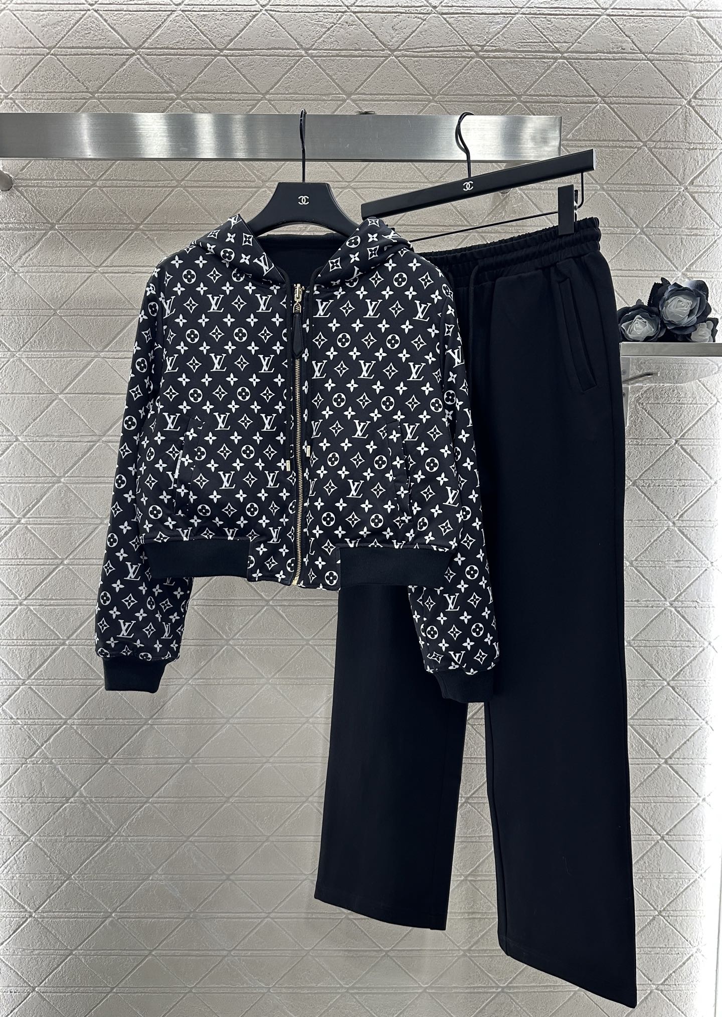 L 25 Double sided hooded jacket+pants set(BLKAC/GRAY)