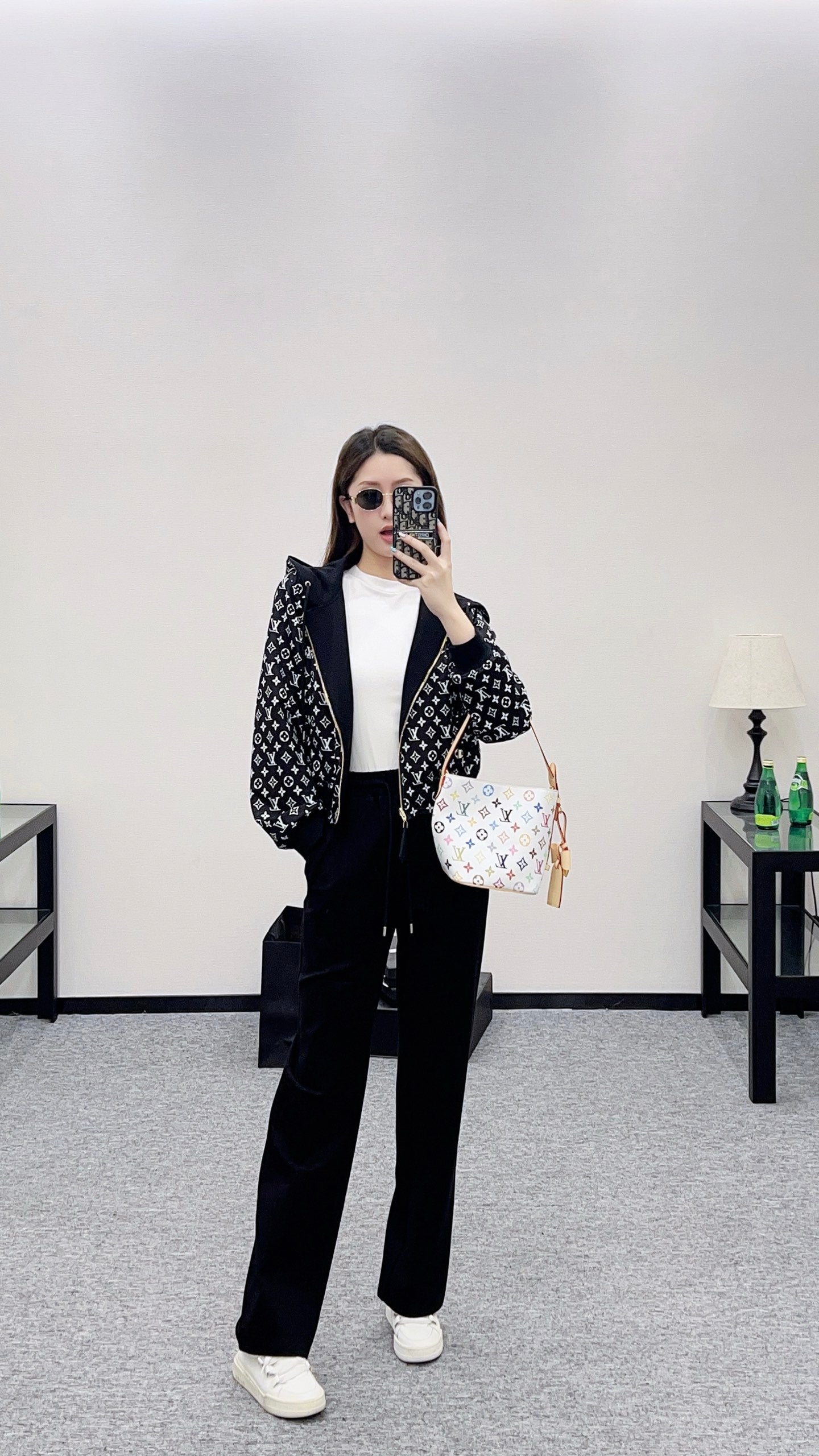 L 25 Double sided hooded jacket+pants set(BLKAC/GRAY)